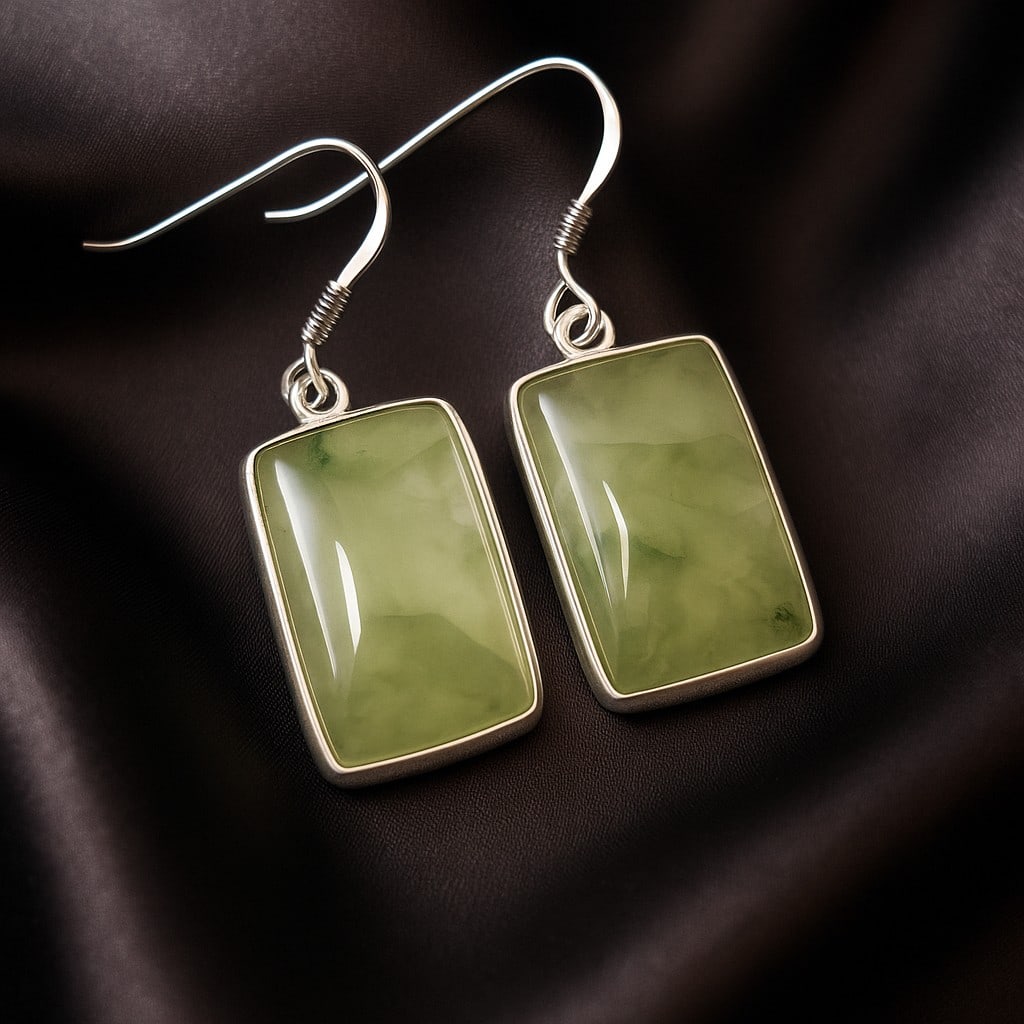 PREHNITE 92.5 STERLING SILVER EARRING: PREHNITE 92.5 STERLING SILVER EARRING Product Type : EARRING Main Stone : PREHNITE Main Stone Shape : OCTAGON Main Stone Size : 21X13 MM Main Stone Color : GREEN Metal : STERLING SILVER Metal Purity :