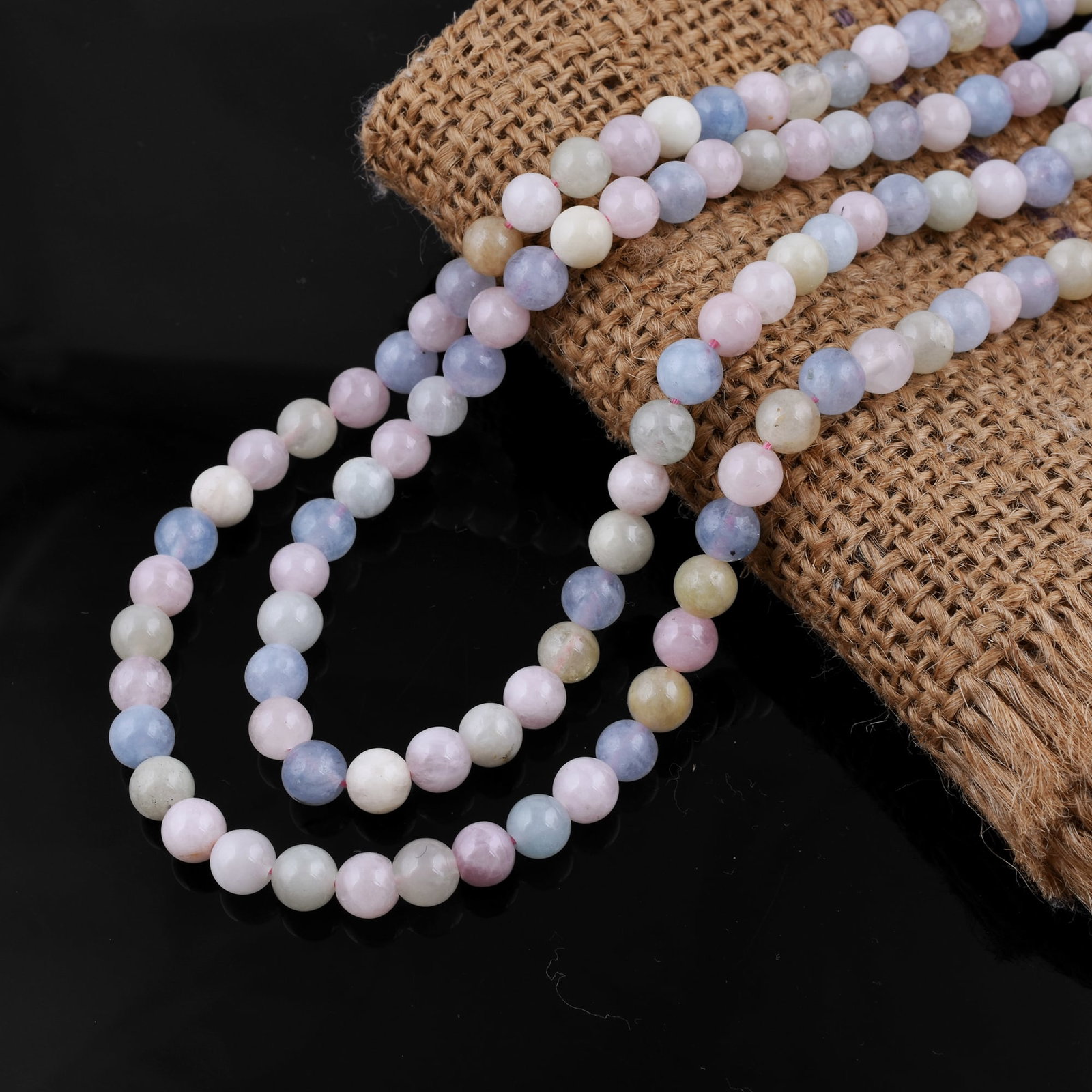 Natural Multi Morganite Necklace 6 MM Round Smooth 2 String Beads Gemstone (1 of 5)