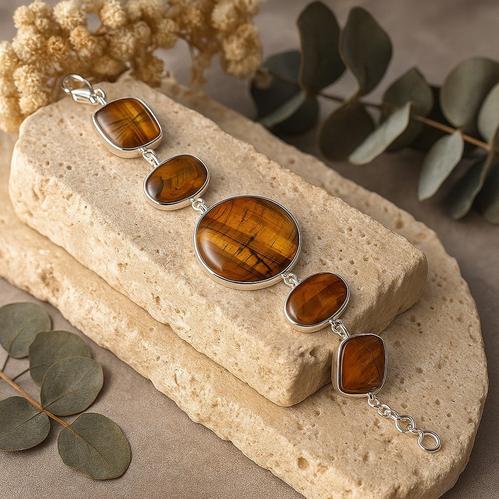 TIGER'S EYE 92.5 STERLING SILVER BRACELET: TIGER'S EYE 92.5 STERLING SILVER BRACELET Product Type : BRACELET Main Stone : TIGER'S EYE Main Stone Shape : MIX Main Stone Size : MIX MM Main Stone Color : MULTICOLOR Metal : STERLING SILVER Metal P