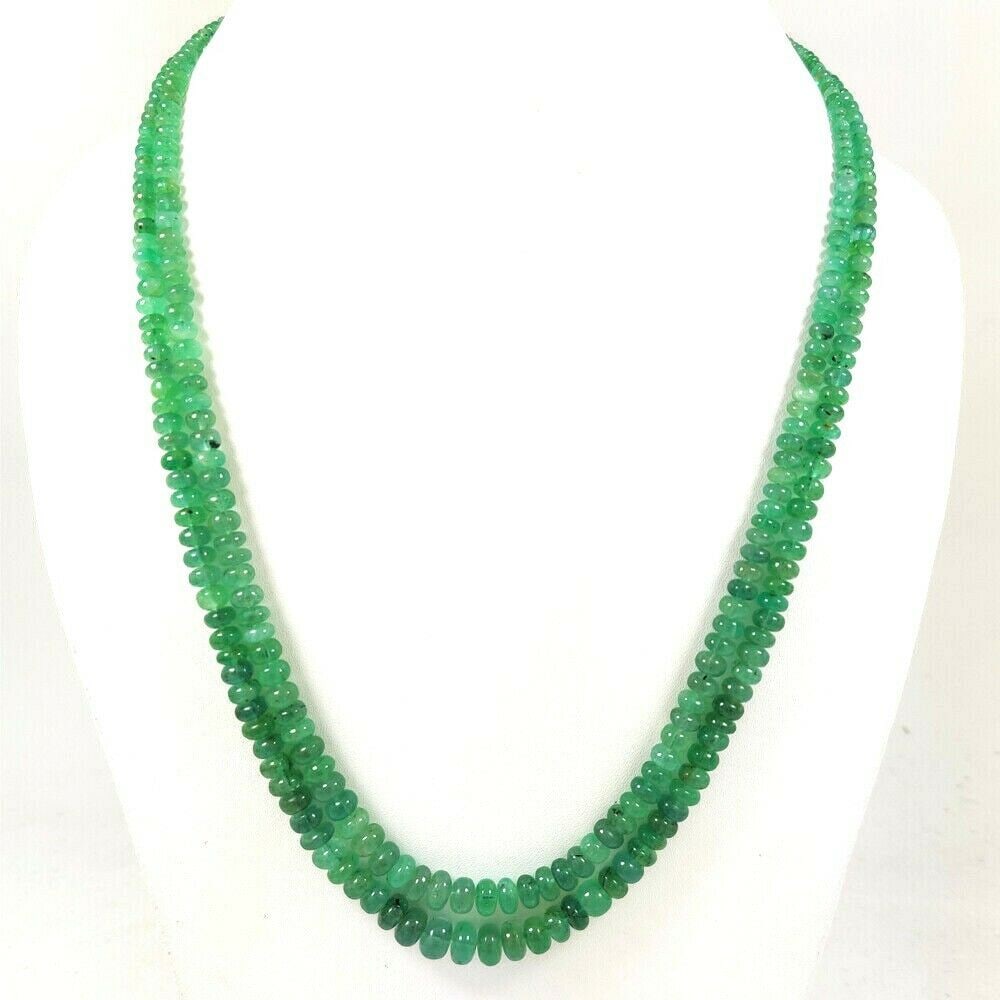 EMERALD ROUND PLAIN BEADS NECKLACE 2 STRAND: PRODUCT DESCRIPTION - NATURAL EMERALD GEMSTONE 2.5mm-7mm PLAIN ROUND BEADS NECKLACE 2 STRAND Product Type : Beads Necklace Gemstone : Emerald Color : Green Beads Shape : Round Plain Beads Size : 2.5