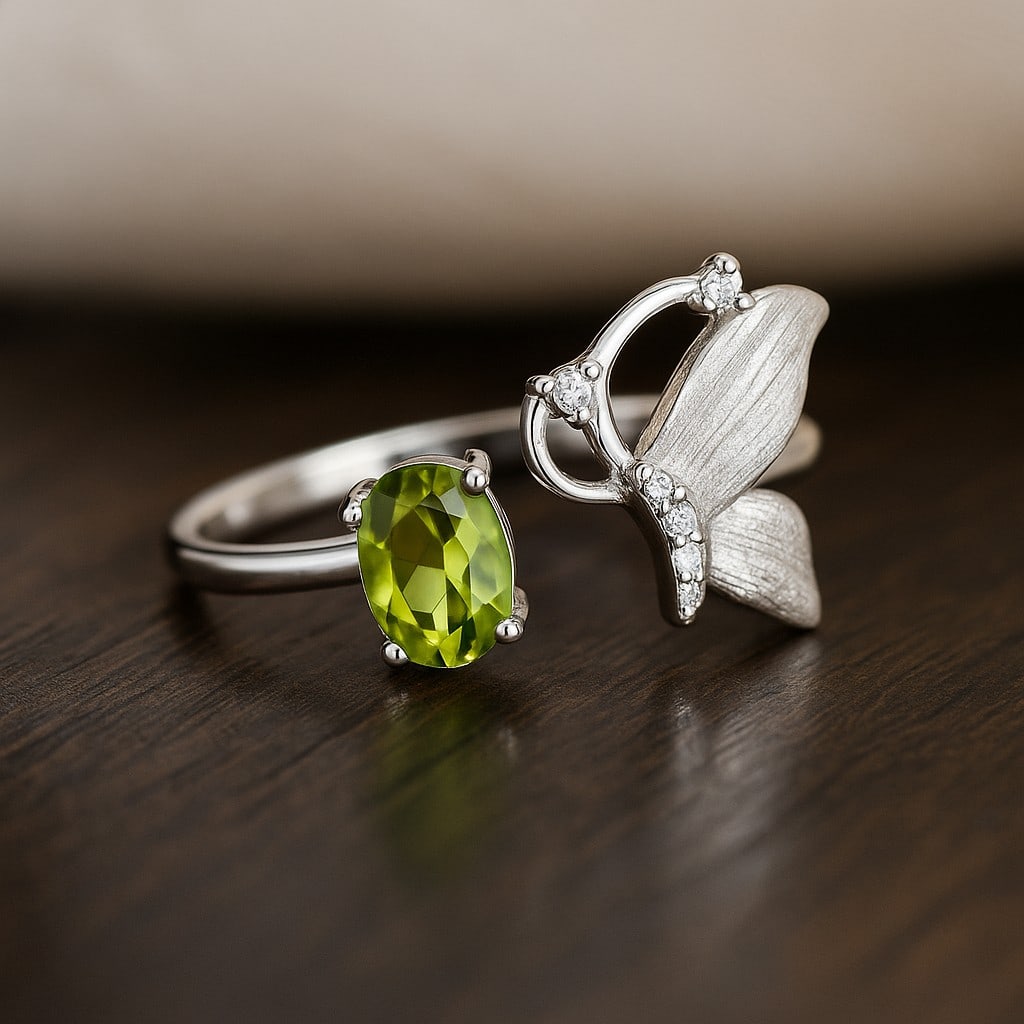 Natural Peridot Gemstone 92.5 Sterling Silver Adjustable Ring: Natural Peridot Gemstone 92.5 Sterling Silver Adjustable Ring Jewelry Type : Ring Gemstone : Peridot Gemstone Shape : Oval Gemstone Size : 6x4 MM Metal : Sterling Silver Metal Purity : 9