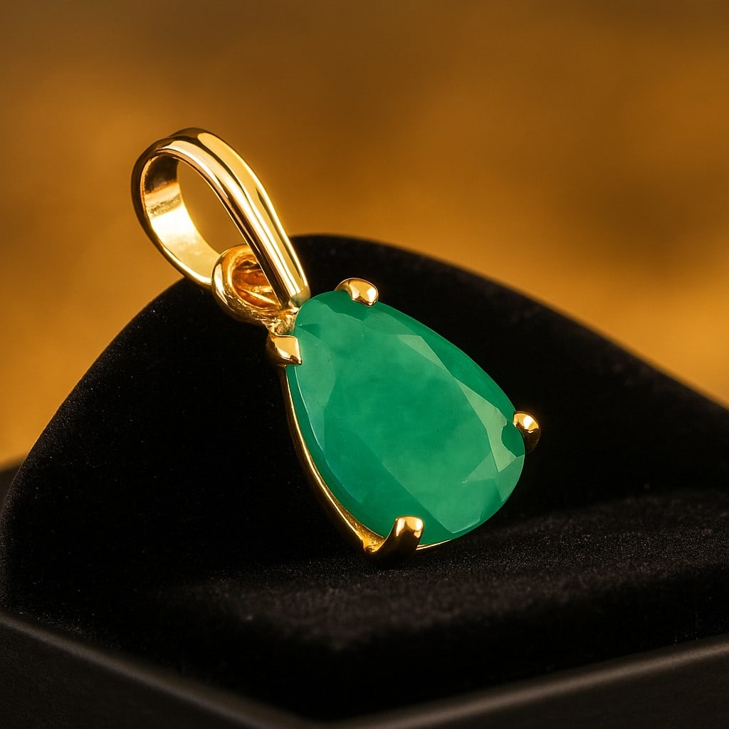 NATURAL EMERALD GEMSTONE 14KT YELLOW GOLD HANDMADE PENDANT JEWELRY (1 of 5)