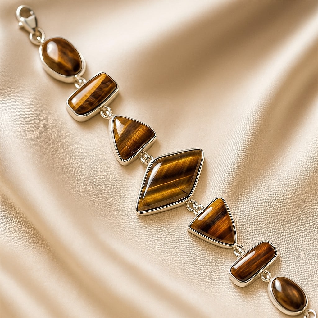 TIGER'S EYE 92.5 STERLING SILVER BRACELET: TIGER'S EYE 92.5 STERLING SILVER BRACELET Product Type : BRACELET Main Stone : TIGER'S EYE Main Stone Shape : MIX Main Stone Size : MIX MM Main Stone Color : MULTICOLOR Metal : STERLING SILVER Metal P