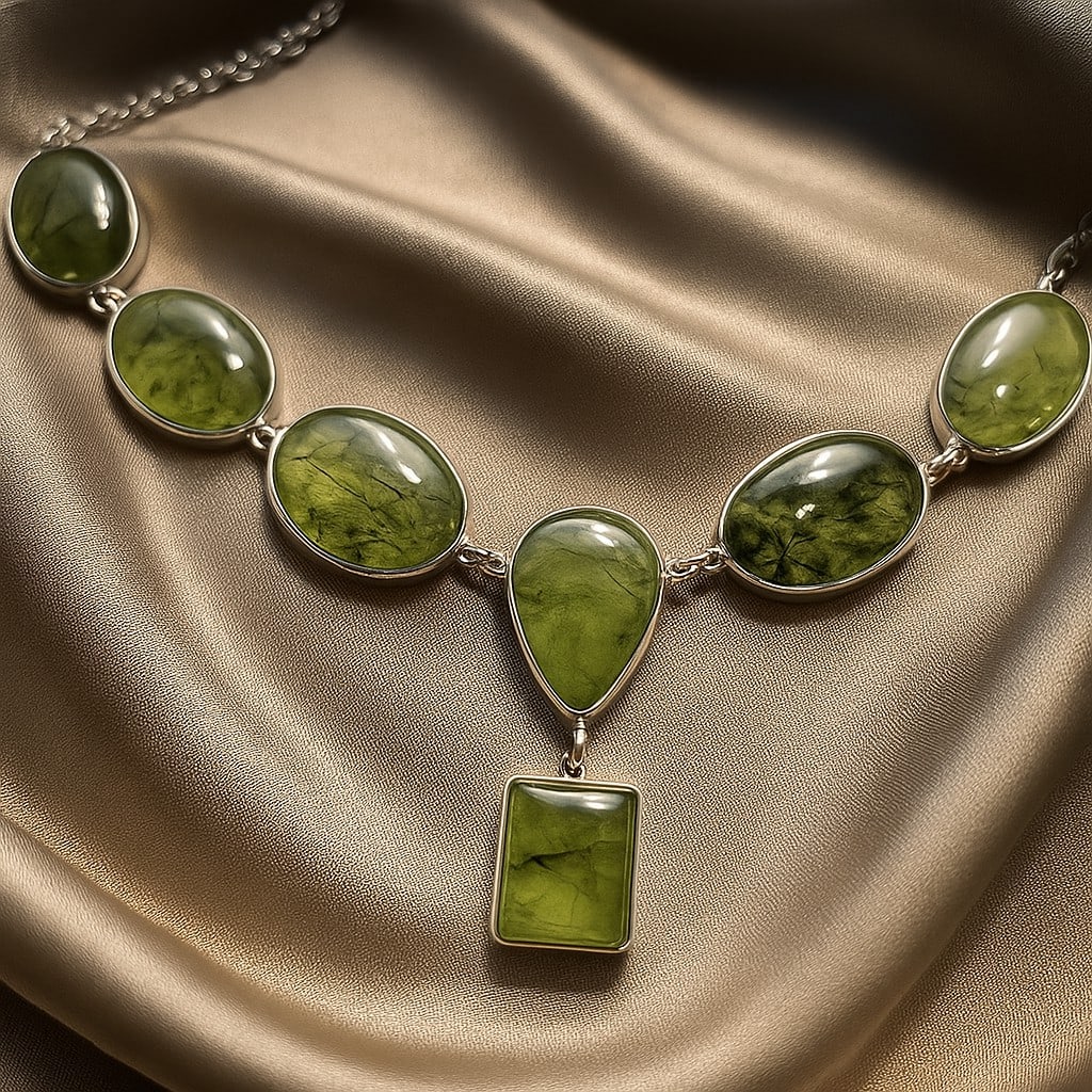 PREHNITE GEMSTONE 92.5 STERLING SILVER HANDAMDE NECKLACE: PREHNITE GEMSTONE 92.5 STERLING SILVER HANDAMDE NECKLACE Product Type : NECKLACE Main Stone : PREHNITE Main Stone Shape : MIX Main Stone Size : MIX Main Stone Color : GREEN Metal : STERLING SILVER Met