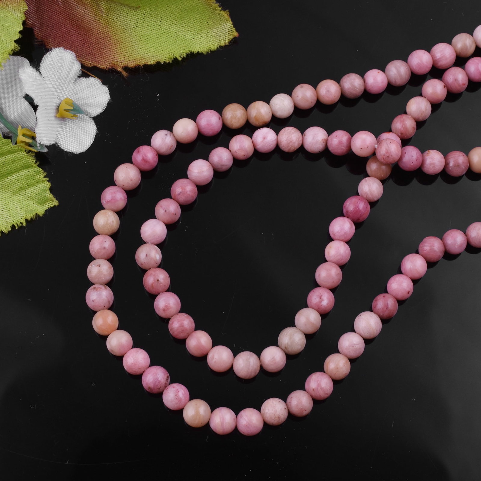 Natural Rhodonite Necklace 6 MM Round Smooth 2 String Beads Gemstone (1 of 5)