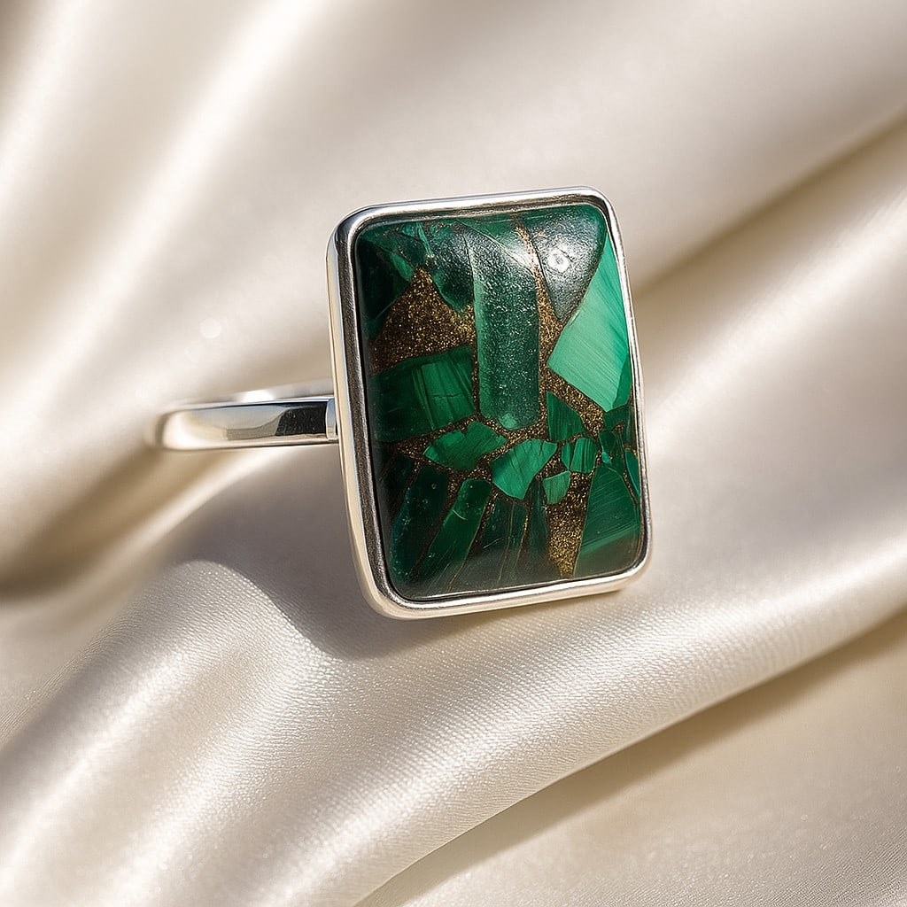 COPPER MALACHITE 925 STERLING SILVER RING (1 of 3)