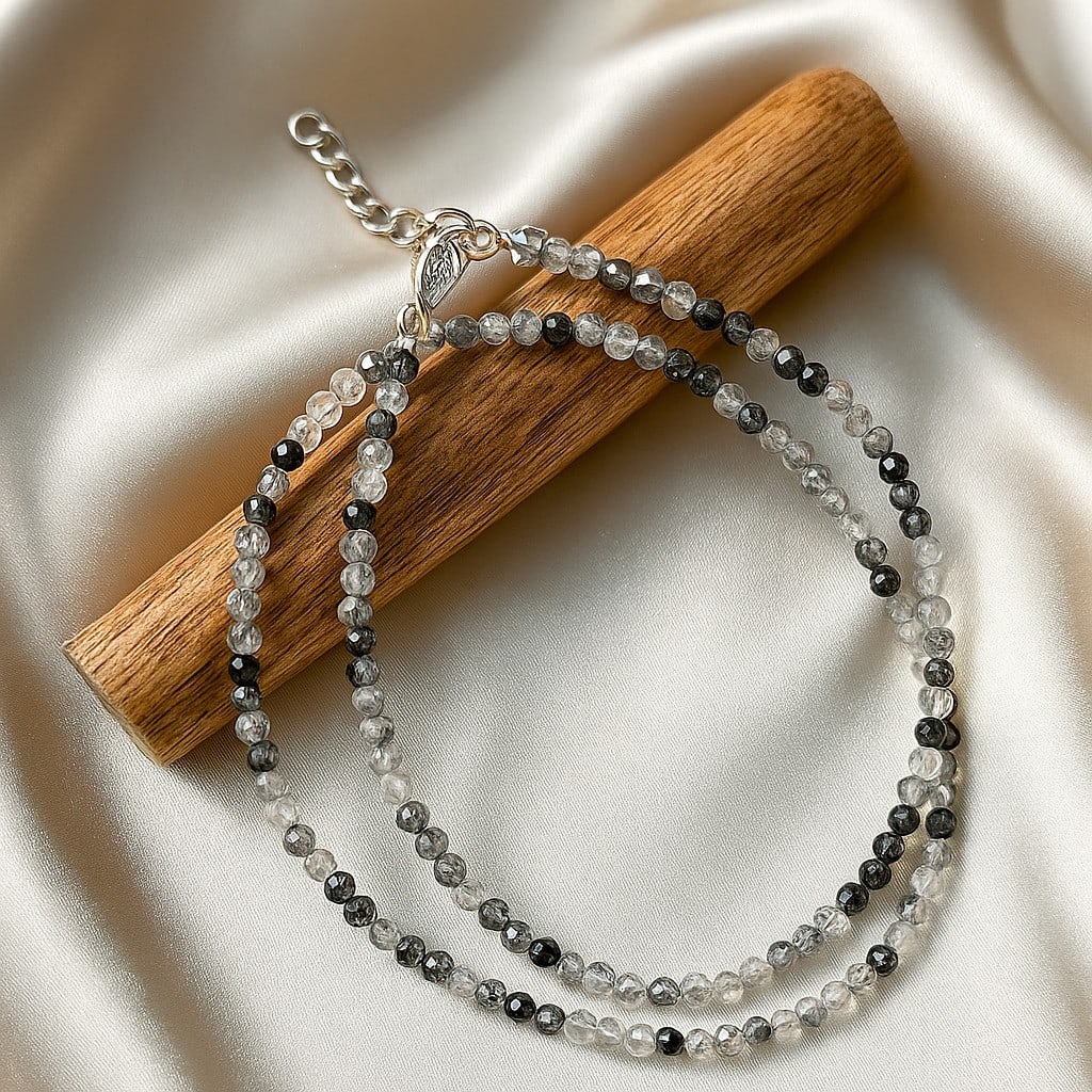 Natural Black Rutile Quartz Gemstone 3 MM Round Micro Faceted Beads Necklace: Natural Black Rutile Quartz Gemstone 3 MM Round Micro Faceted Beads Necklace Gemstone : Black Rutile Quartz Shape : Round Beads Beads Size : 3 MM Beads Type : Micro Faceted Necklace Length : 17.5 I