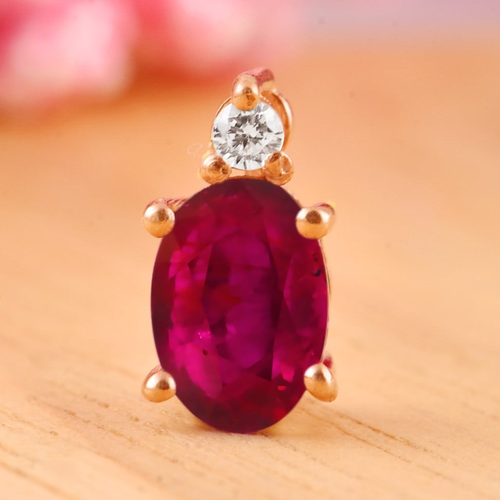 Natural Ruby & Diamond 14 KT White Gold Pendant (1 of 4)