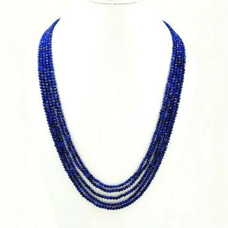 LAPIS LAZULI FACETED BEADS NECKLACE 5 STRAND: PRODUCT DESCRIPTION - NATURAL LAPIS LAZULI GEMSTONE 3 MM FACETED BEADS NECKLACE 5 STRAND Product Type : Beads Necklace Gemstone : Lapis Lazuli Color : Blue Beads Shape : Round Faceted Cut Beads Size :