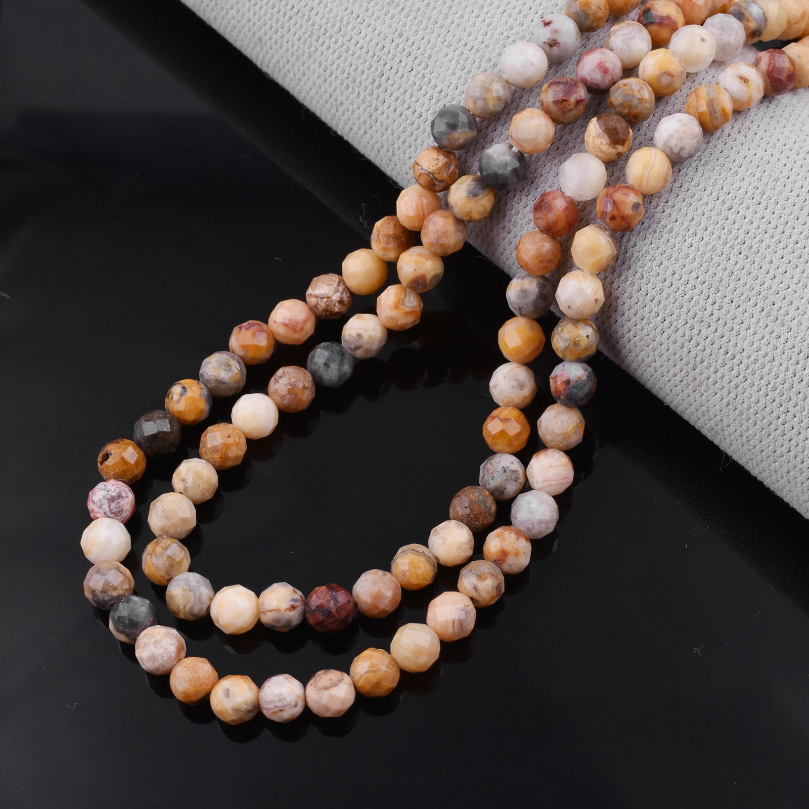 Natural Crazy Lace Agate Necklace 6 MM Round Faceted 2 String Beads Gemstone (1 of 5)