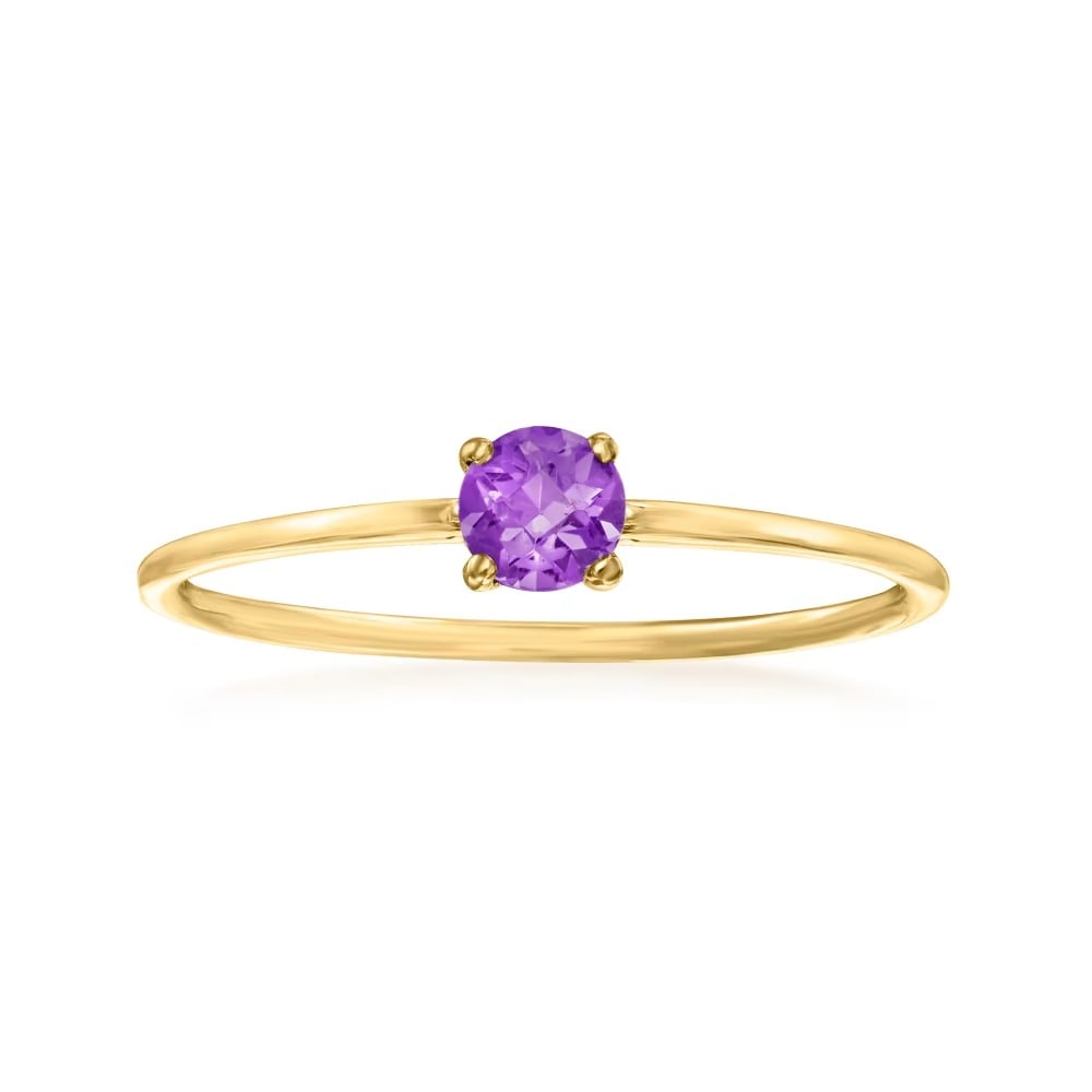 Natural Amethyst Gemstone 14k Yellow Gold Ring: Natural Amethyst Gemstone 14k Yellow Gold Ring Jewelry Type : Ring Main Stone : Amethyst Main Stone Shape and Size : Round 4 MM (1 Piece) Main Stone Color : Purple Metal : Yellow Gold Metal