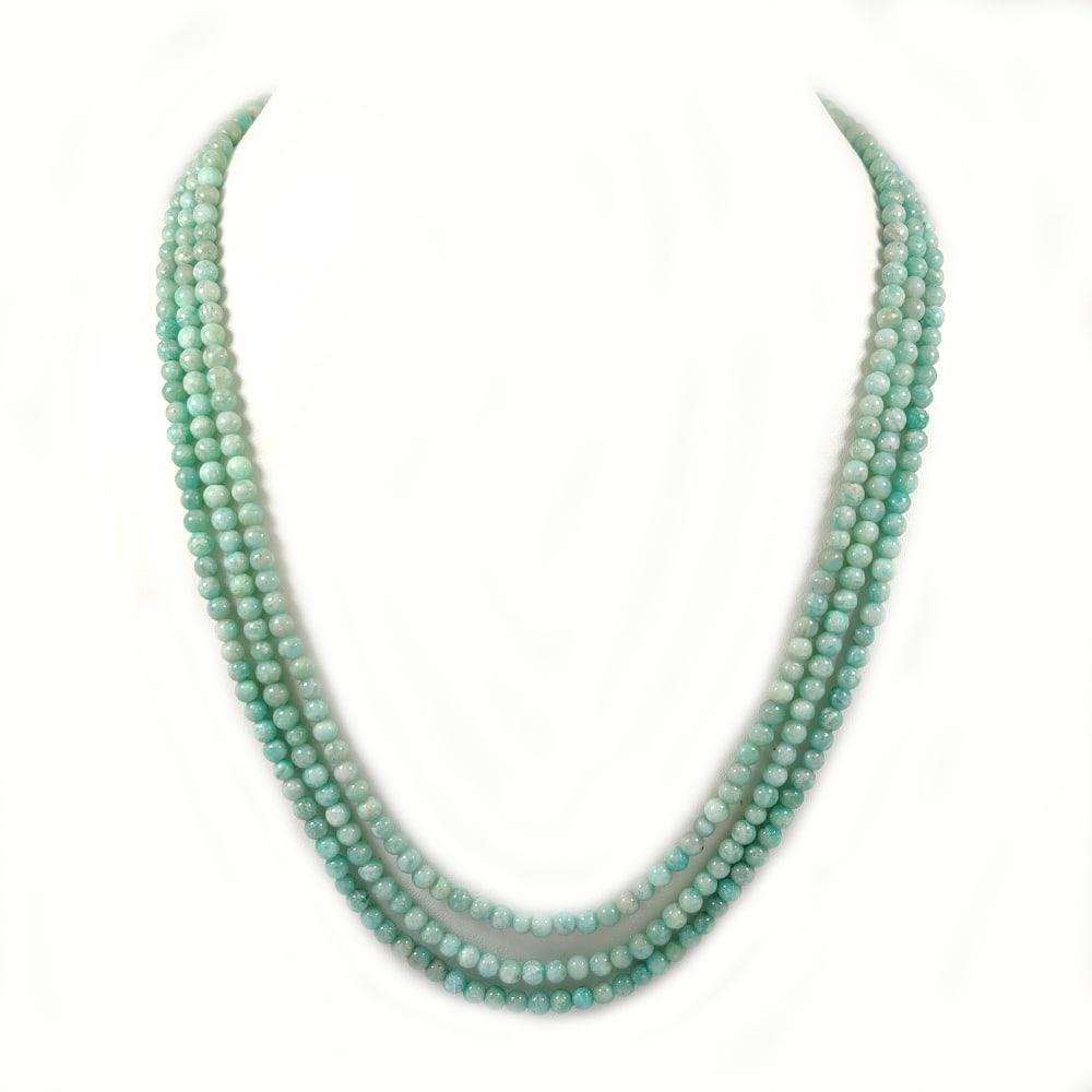 AMAZONITE PLAIN BEADS NECKLACE 4 STRAND: PRODUCT DESCRIPTION - NATURAL AMAZONITE GEMSTONE 6 MM PLAIN BEADS NECKLACE 4 STRAND Product Type : Beads Necklace Gemstone : Amazonite Color : Aqua Blue Beads Shape : Round Beads Size : 6 MM Necklace 
