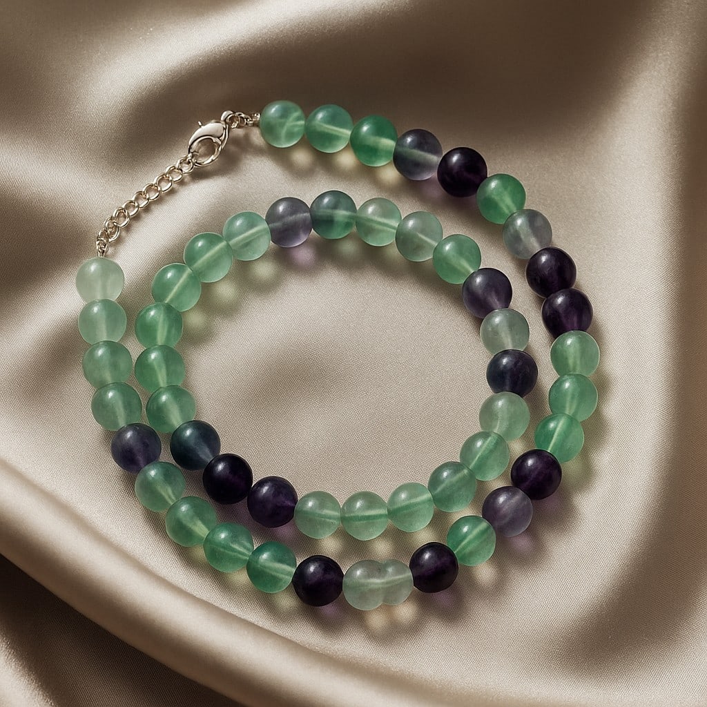 Natural Multi Fluorite 8 MM Round Smooth Beads Necklace (1 of 7)