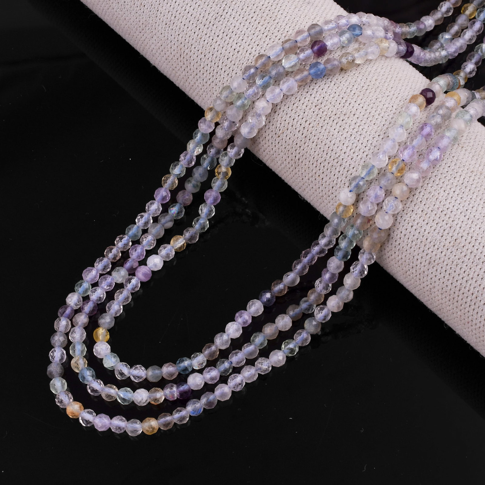 Natural Fluorite Necklace 4 MM Round Faceted 3 String Beads Gemstone (1 of 5)