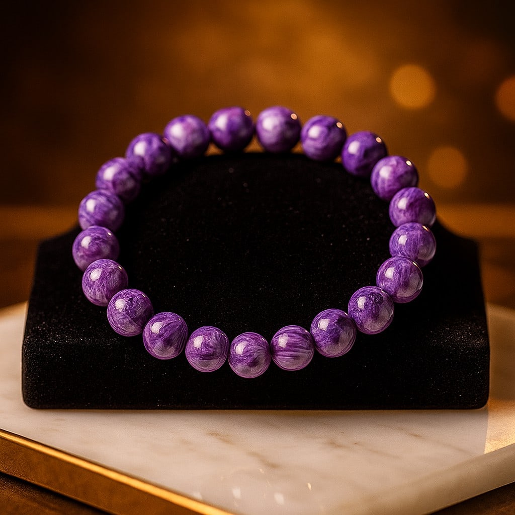 Natural Charoite Gemstone 9.5 MM Round Beads Bracelet (1 of 5)