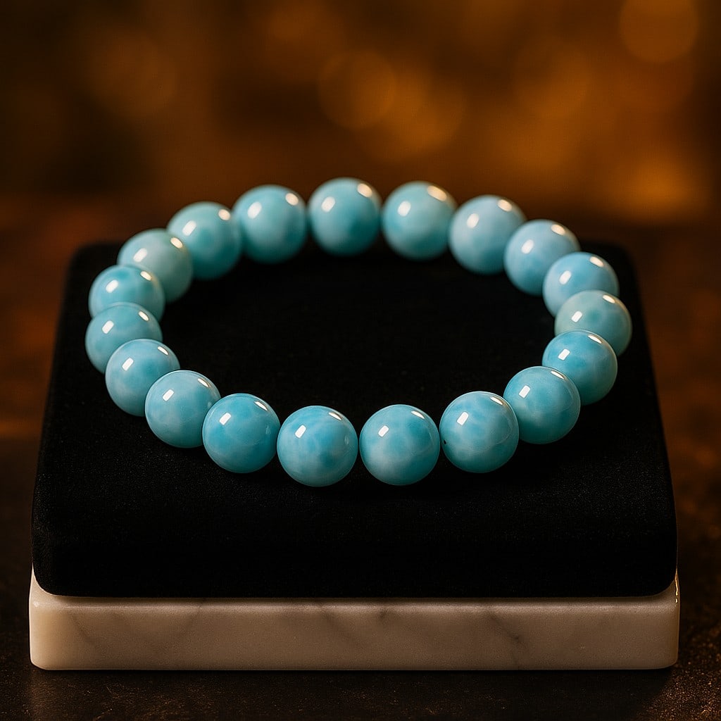 Natural Larimar Gemstone 8.5 MM Round Beads Bracelet (1 of 4)