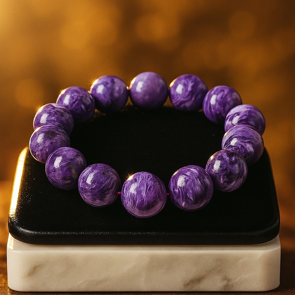 Natural Charoite Gemstone 13 MM Round Beads Bracelet (1 of 4)