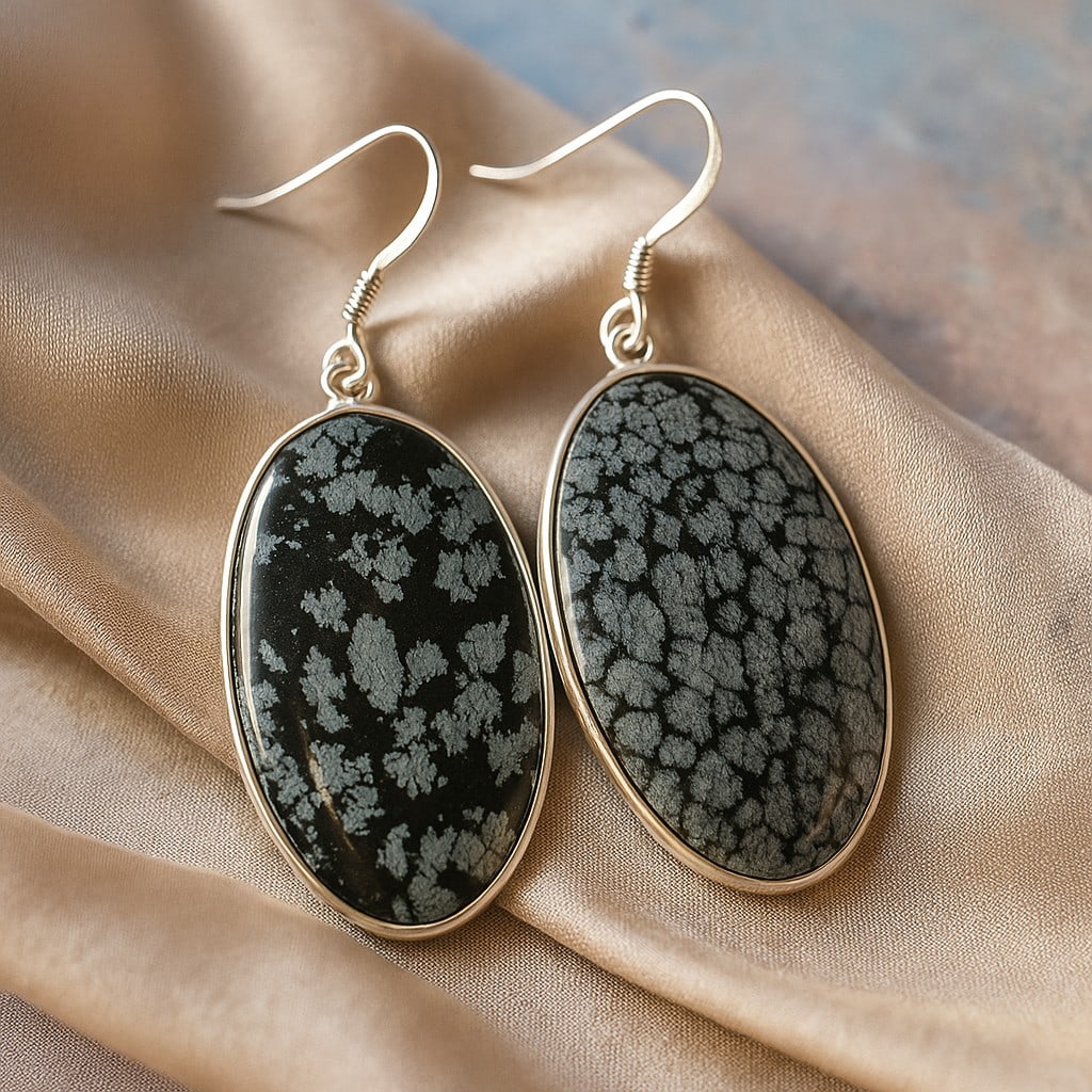 SNOWFLAKE OBSIDIAN 92.5 STERLING SILVER EARRING (1 of 4)