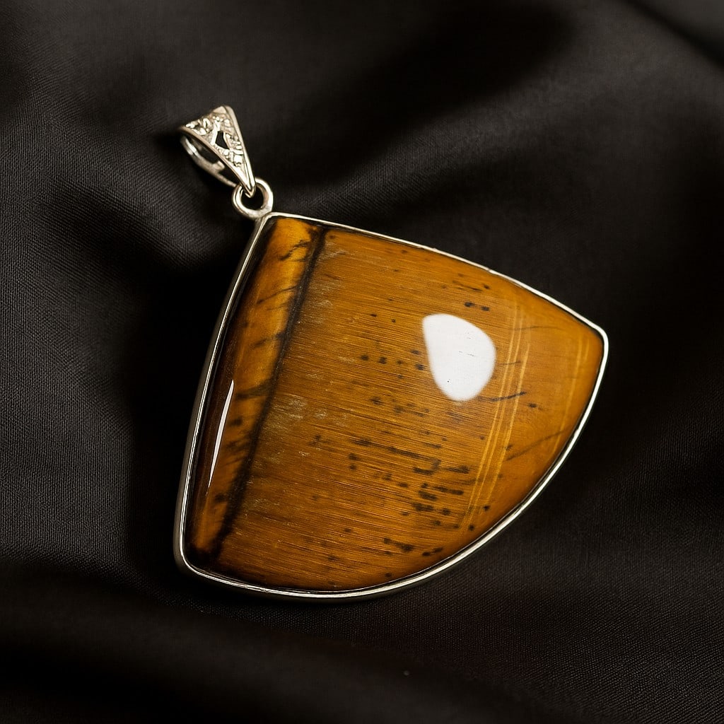 TIGER'S EYE 925 STERLING SILVER PENDANT: TIGER'S EYE 925 STERLING SILVER PENDANT Product Type : PENDANT Main Stone : TIGER'S EYE Main Stone Color : BROWN Metal : STERLING SILVER Metal Purity : 925 Pendant Size : 1.5" Inches Pendant Weight : 