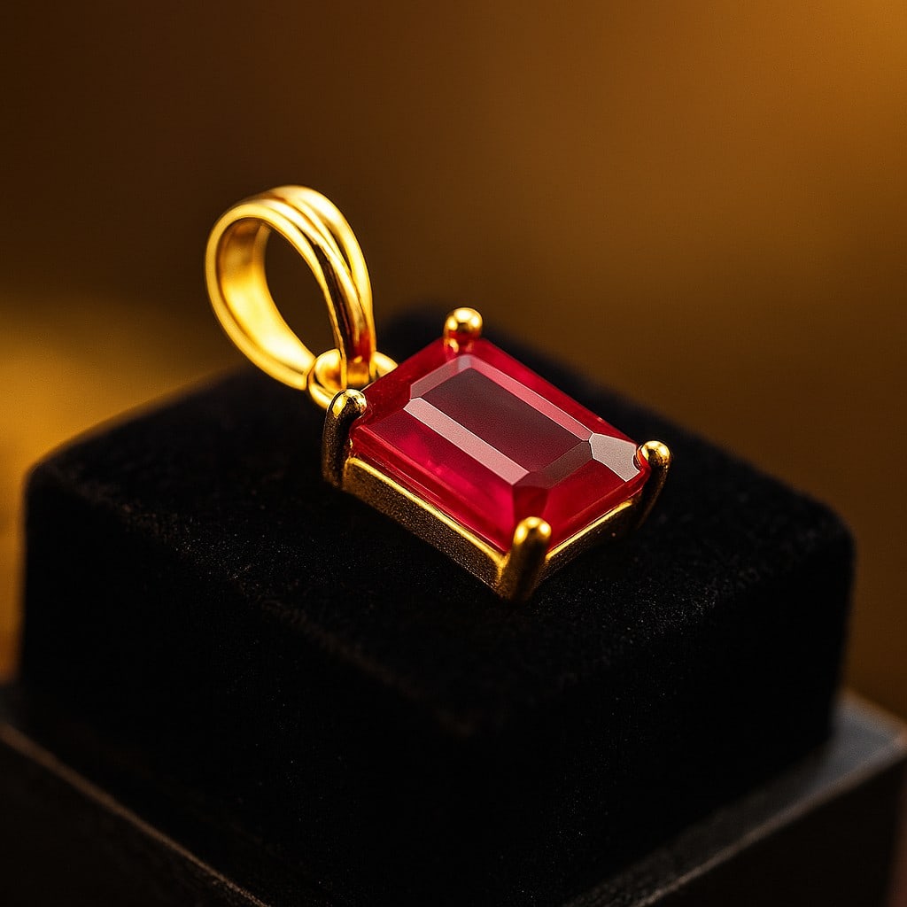 NATURAL RUBY GEMSTONE 14KT YELLOW GOLD HANDMADE PENDANT JEWELRY: NATURAL RUBY GEMSTONE 14KT YELLOW GOLD HANDMADE PENDANT JEWELRY GEMSTONE : RUBY STONE SHAPE : OCTAGON STONE SIZE : 7X5 MM STONE WEIGHT : 0.95 CTS METAL : YELLOW GOLD METAL PURITY : 14 KT