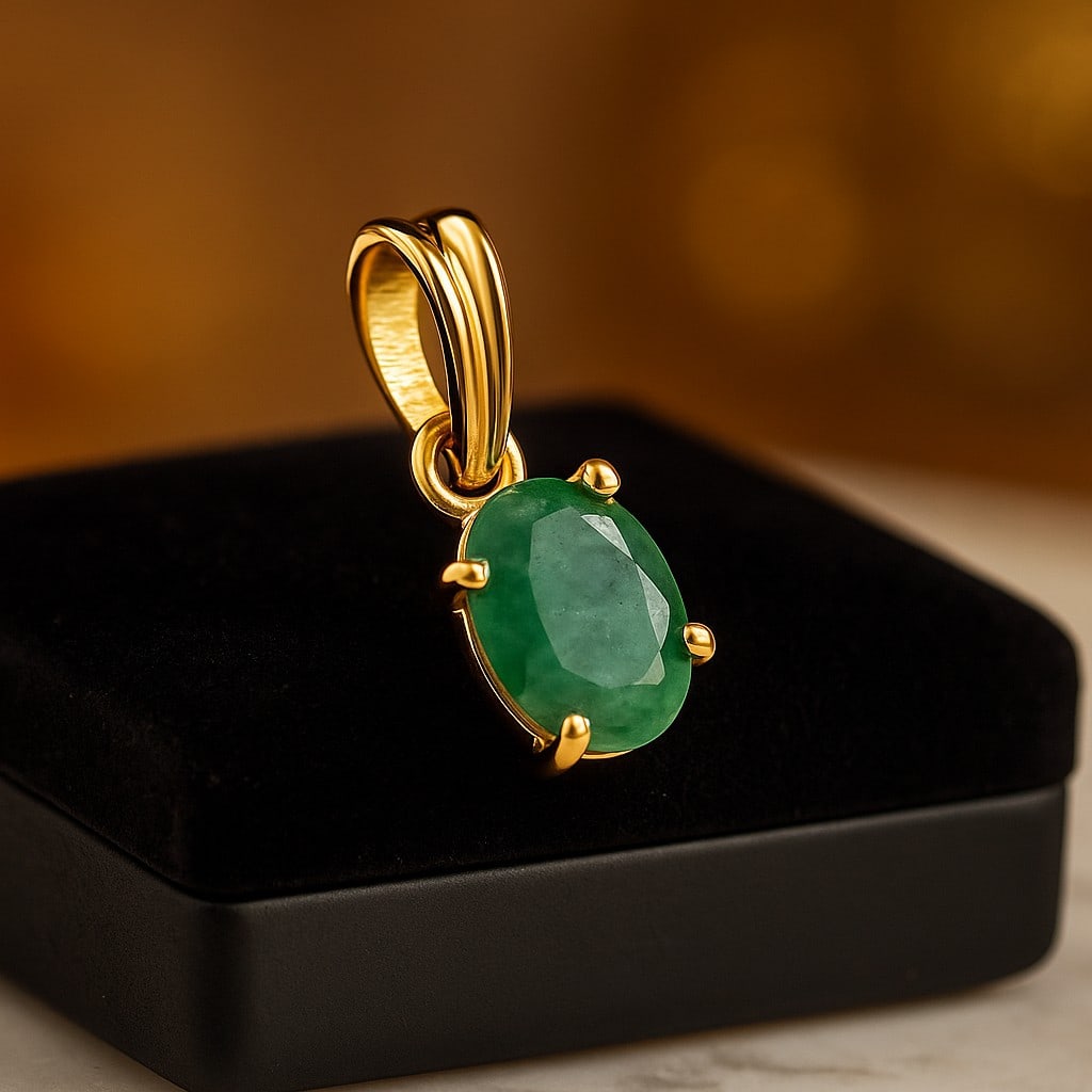 NATURAL EMERALD GEMSTONE 14KT YELLOW GOLD HANDMADE PENDANT JEWELRY (1 of 3)