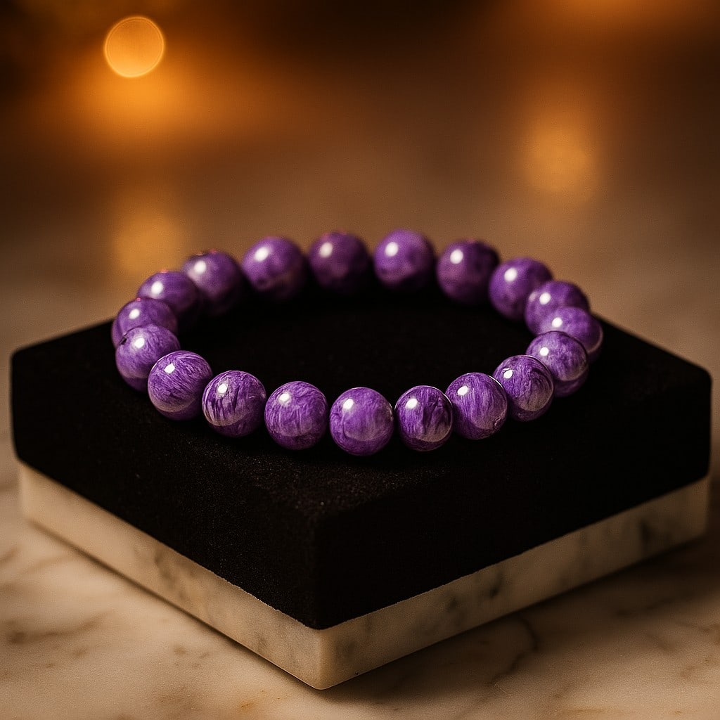 Natural Charoite Gemstone 8 MM Round Beads Bracelet (1 of 4)