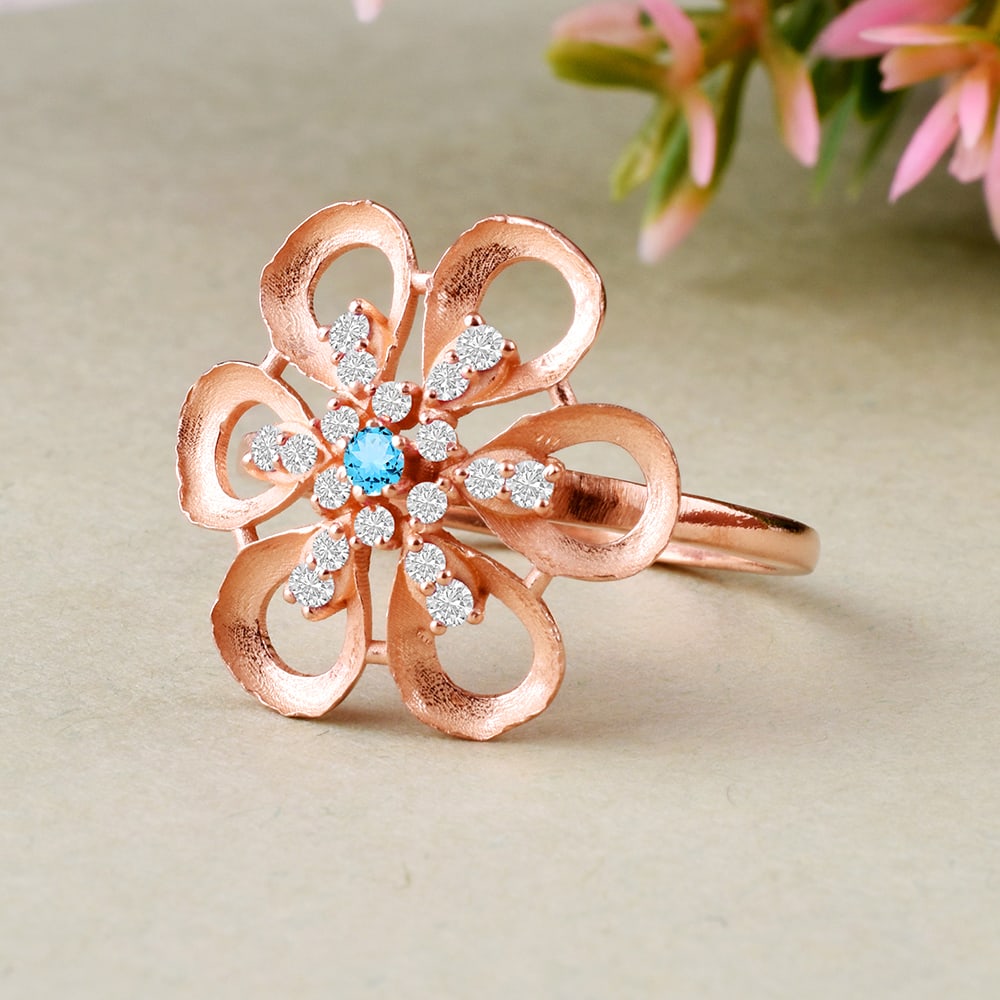 Natural Blue Topaz & Diamond 14 KT Rose Gold Ring (1 of 4)