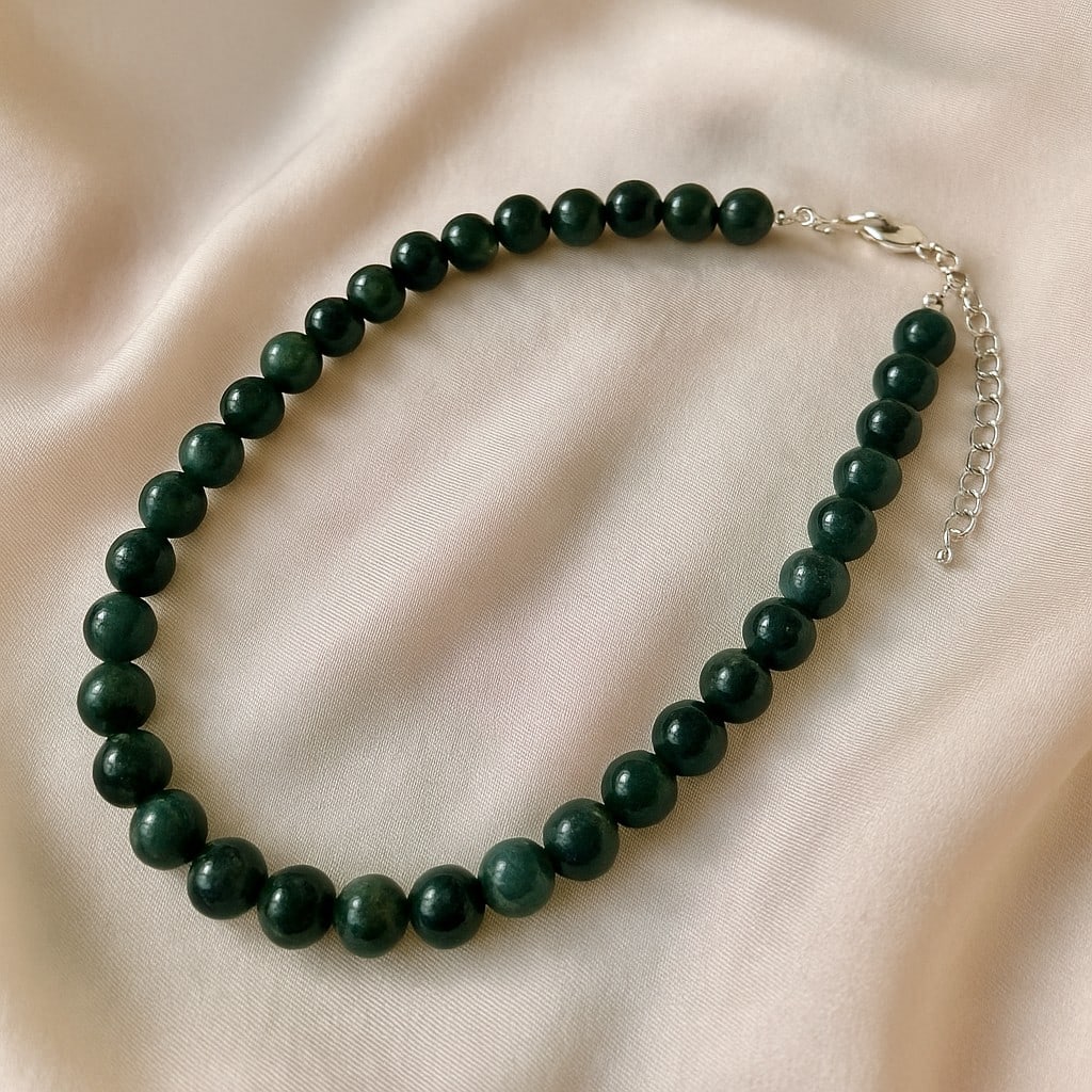 Natural Moss Agate 8 MM Round Smooth Beads Necklace (1 of 6)