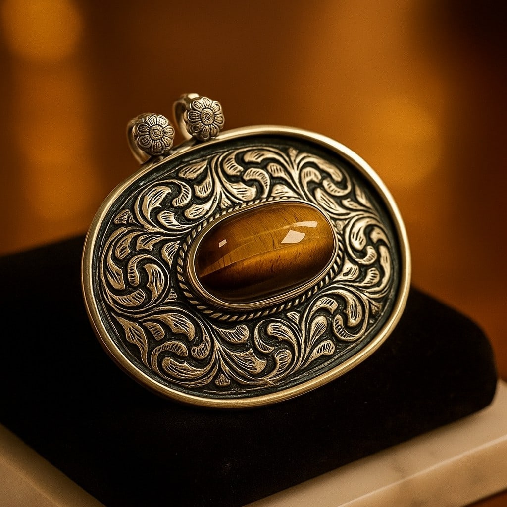 TIGER'S EYE GEMSTONE 925 STERLING SILVER PENDANT: TIGER'S EYE GEMSTONE 925 STERLING SILVER PENDANT Product Type : PENDANT Main Stone : TIGER'S EYE Main Stone Shape : OVAL Main Stone Size : 29X17 MM Main Stone Color : BROWN Metal : STERLING SILVER Met