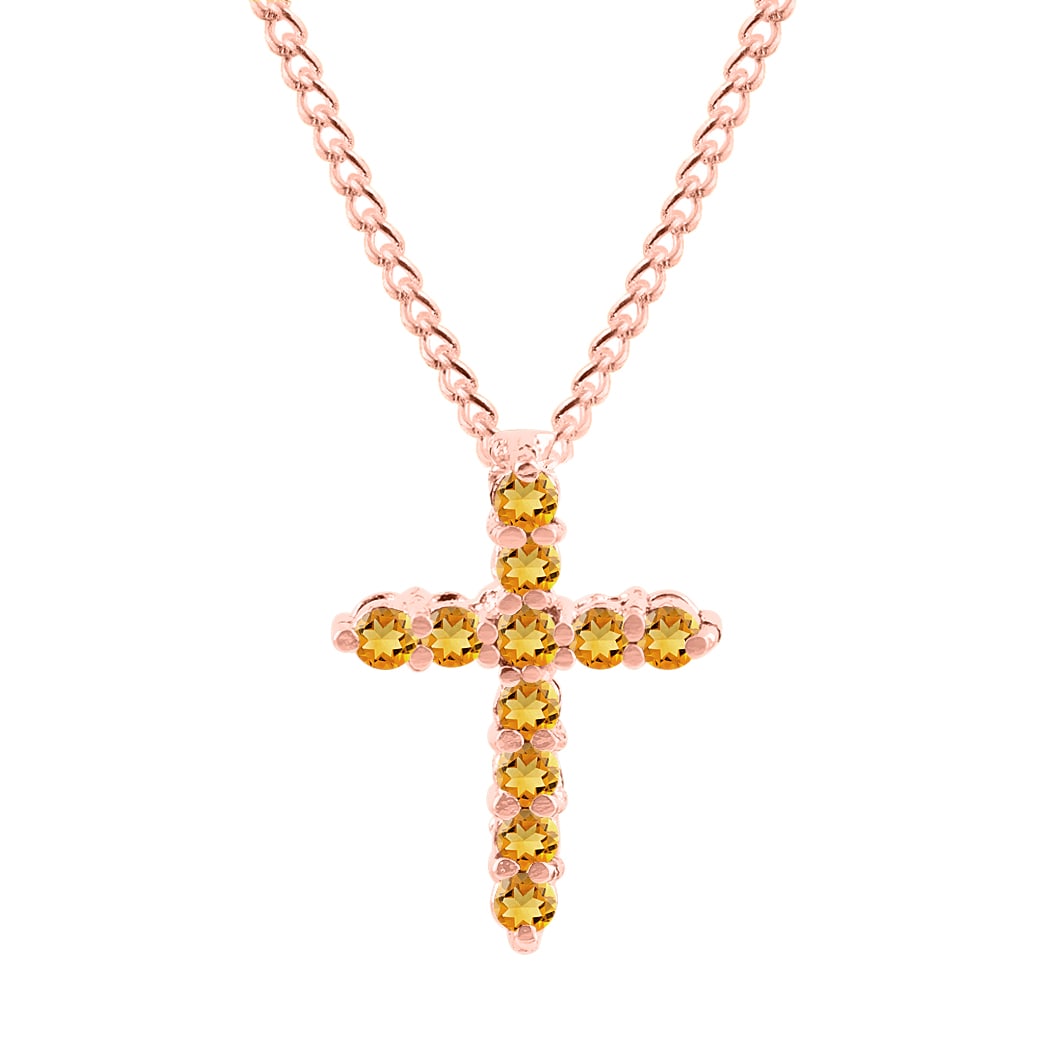 Natural Citrine 14 KT Rose Gold Cross Pendant: Natural Citrine 14 KT Rose Gold Cross Pendant Jewelry Type : Pendant Main Stone : Citrine Main Stone Shape & Size : Round 1.50 MM (11 PIECES) Main Stone Color : Yellow