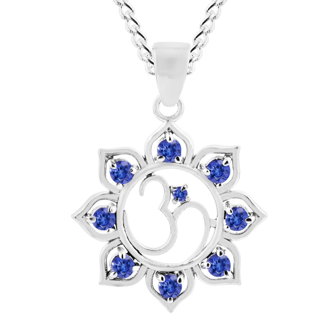 Natural Tanzanite 14 KT White Gold Pendant: Natural Tanzanite 14 KT White Gold Pendant Jewelry Type : Pendant Main Stone : Tanzanite Main Stone Shape & Size : Round 2 MM (9 PIECES) Main Stone Color : Blue