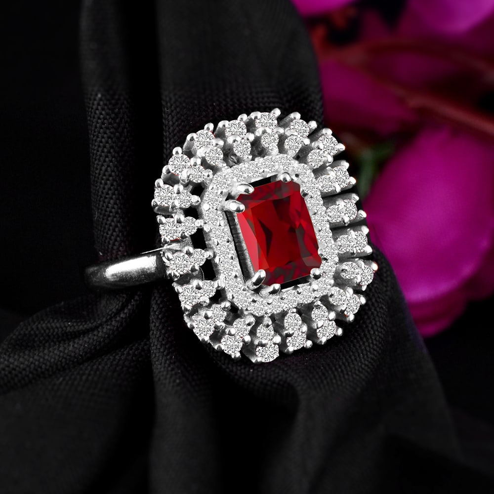 Natural Garnet & Diamond 14 KT White Gold Ring (1 of 4)