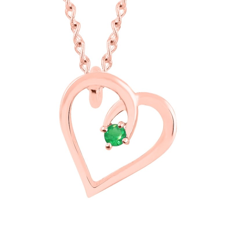 Natural Emerald 14 KT Rose Gold Heart Pendant: Natural Emerald 14 KT Rose Gold Heart Pendant Jewelry Type : Pendant Main Stone : Emerald Main Stone Shape & Size : Round 2 MM Main Stone Color : Green