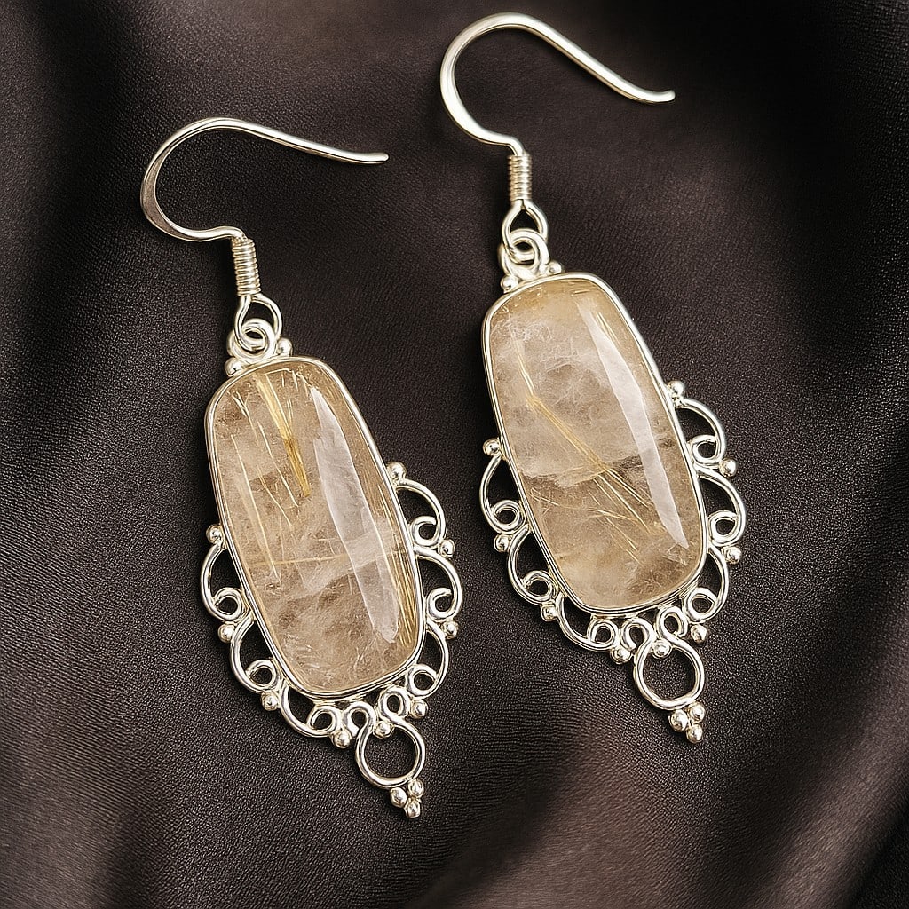 GOLDEN RUTILE 92.5 STERLING SILVER EARRING (1 of 4)