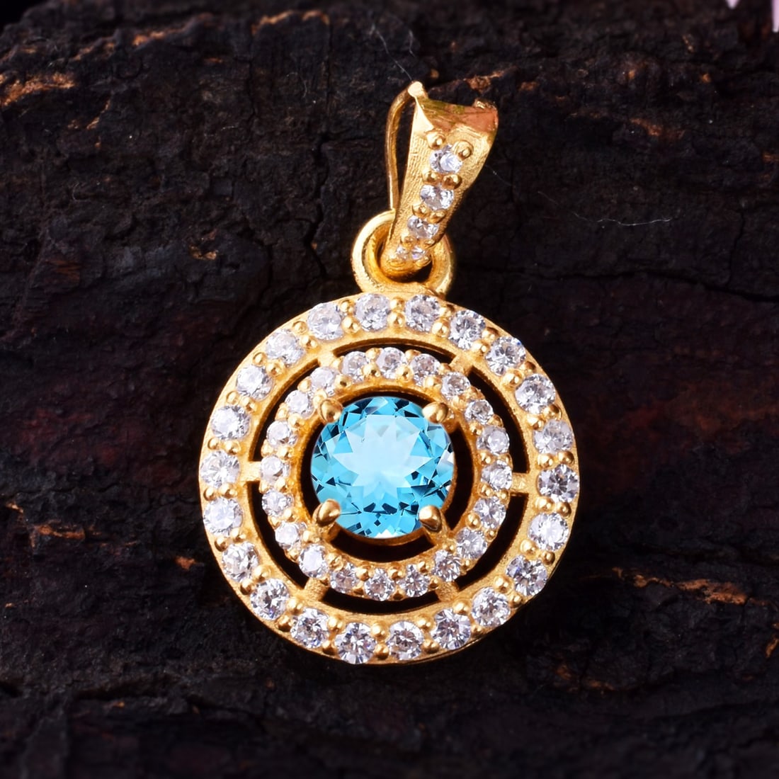 Natural Blue Topaz & Diamond 14 KT Yellow Gold Pendant: Natural Blue Topaz & Diamond 14 KT Yellow Gold Pendant Jewelry Type : Pendant Main Stone : Blue Topaz & Diamond Main Stone Shape & Size : Round 5 MM Main Stone Color : Blue Diamond Shape & Size : R