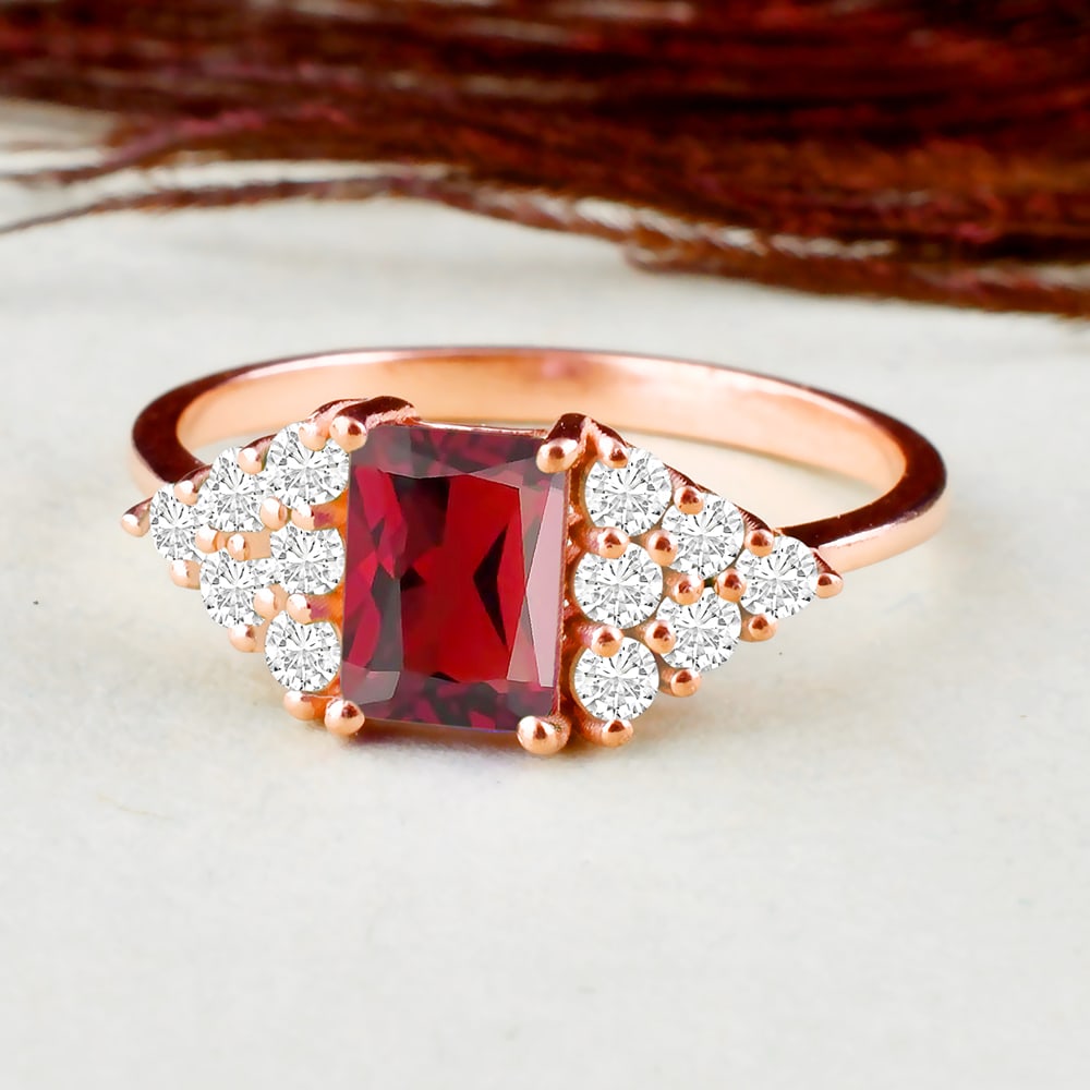 Natural Garnet & Diamond 14 KT Rose Gold Ring (1 of 4)