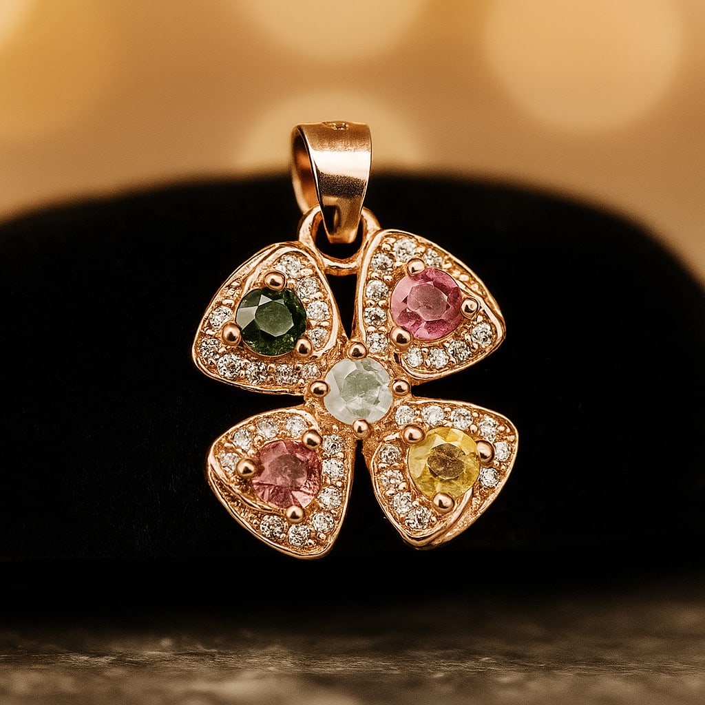 Natural Multi Tourmaline 925 Sterling Silver Pendant (1 of 6)