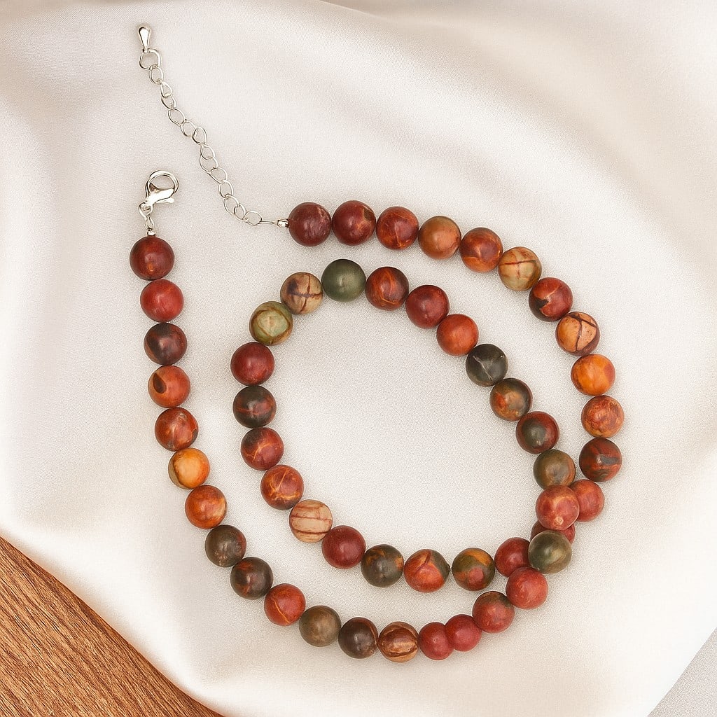 Natural Picasso Jasper 8 MM Round Smooth Beads Necklace (1 of 7)