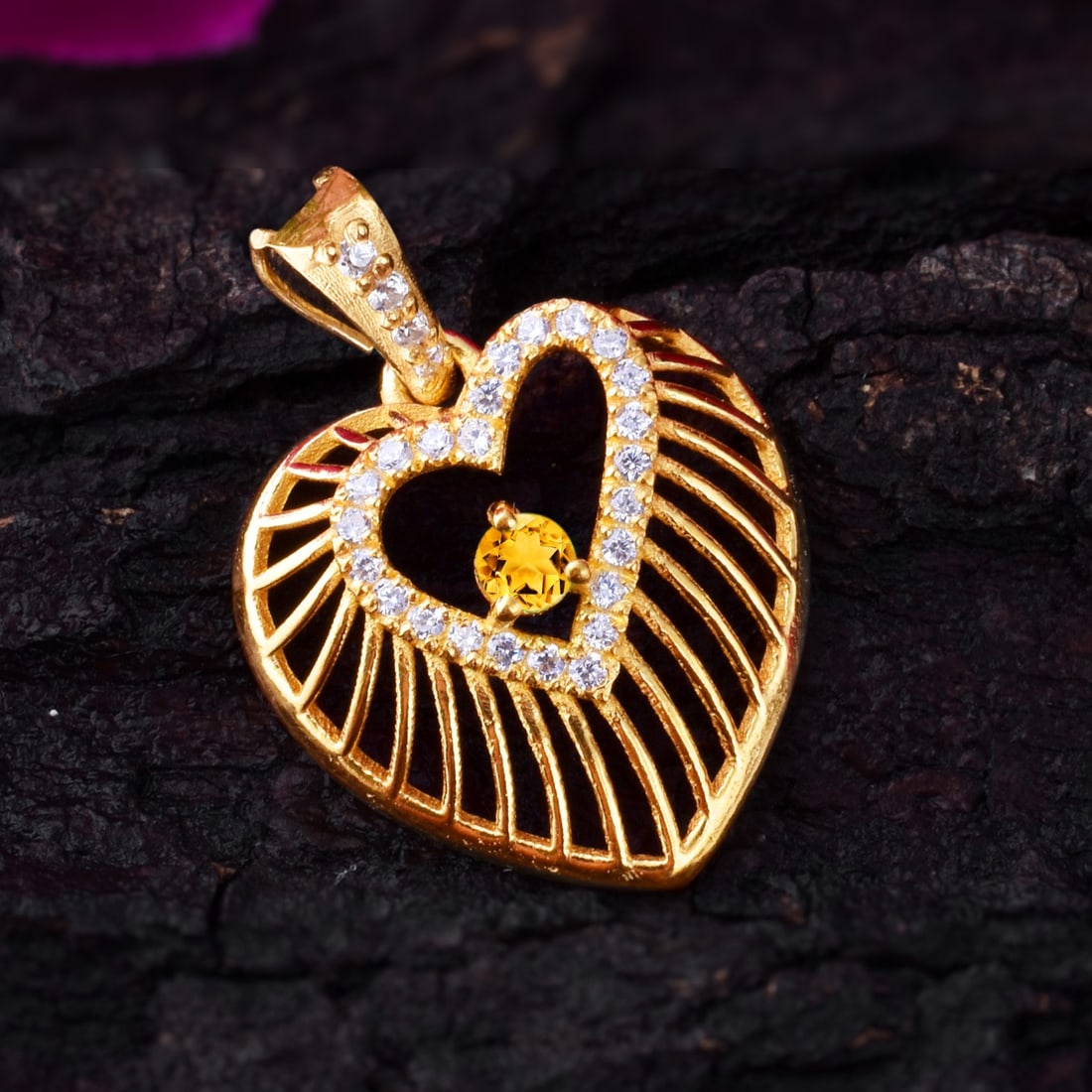 Natural Citrine & Diamond 14 KT Yellow Gold Pendant (1 of 4)