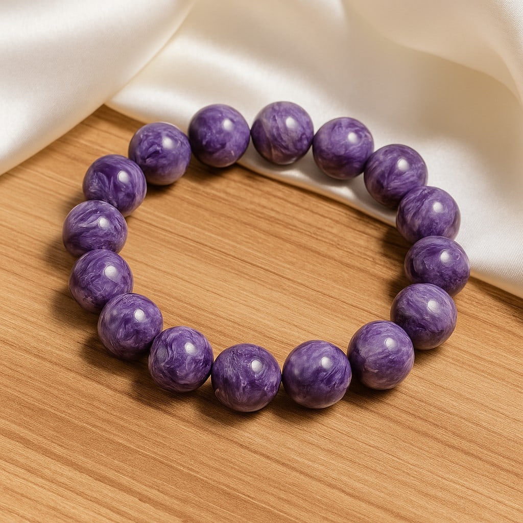 Natural Charoite Gemstone 13 MM Round Beads Bracelet (1 of 5)