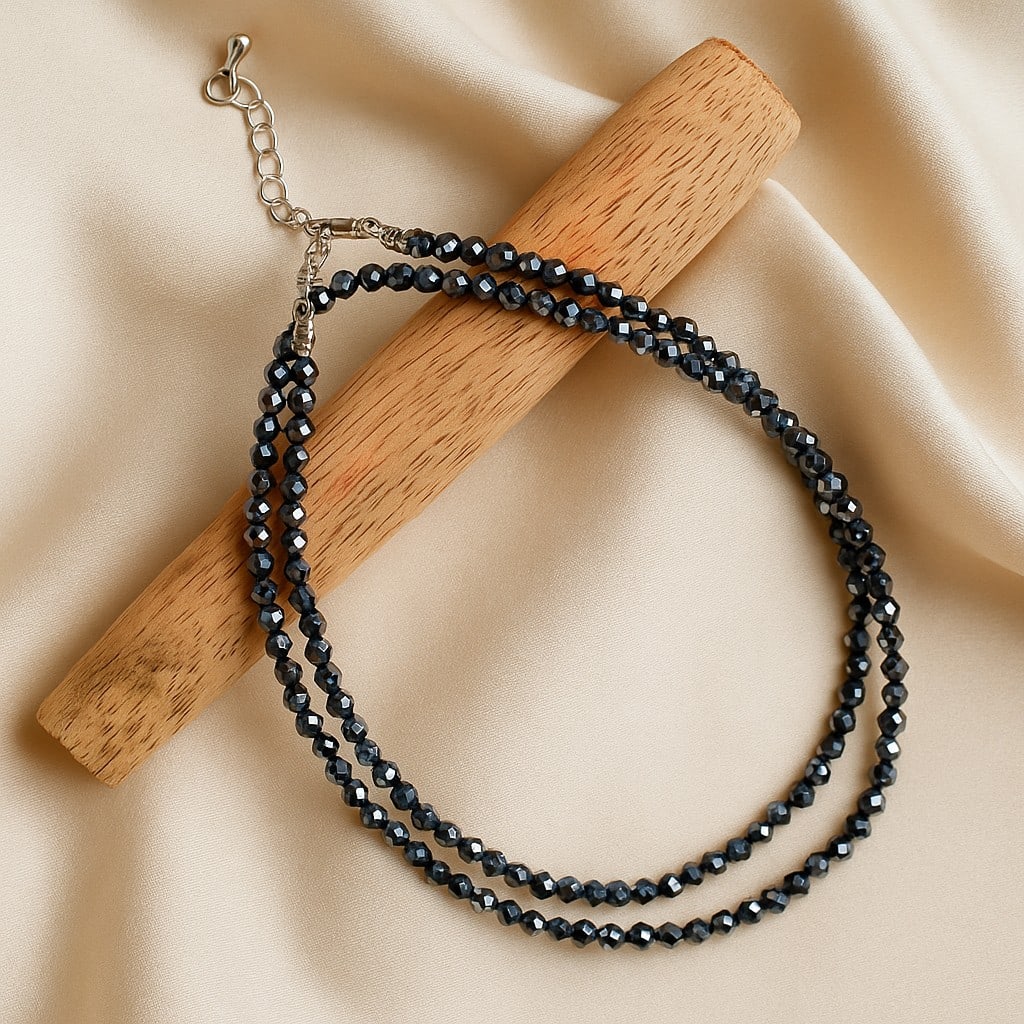 Natural Terahertz Gemstone 8 MM Round Smooth Beads Necklace: Natural Terahertz Gemstone 8 MM Round Smooth Beads Necklace Gemstone : Terahertz Shape : Round Beads Beads Size : 3 MM Beads Type : Micro Faceted Necklace Length : 17.5 Inches + 2.5 Inches Adjustab