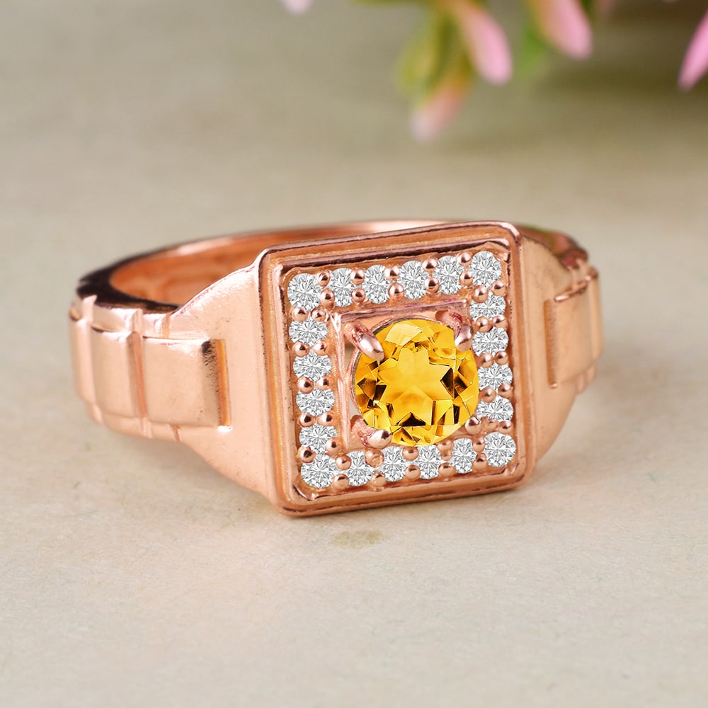 Natural Citrine & Diamond 14 KT Rose Gold Ring (1 of 4)