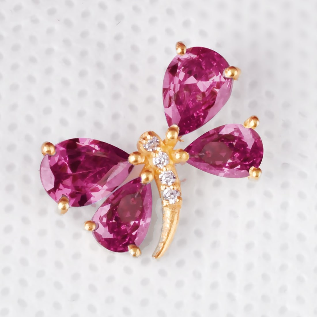 Natural Ruby & Diamond 14 KT Yellow Gold Butterfly Pendant (1 of 4)