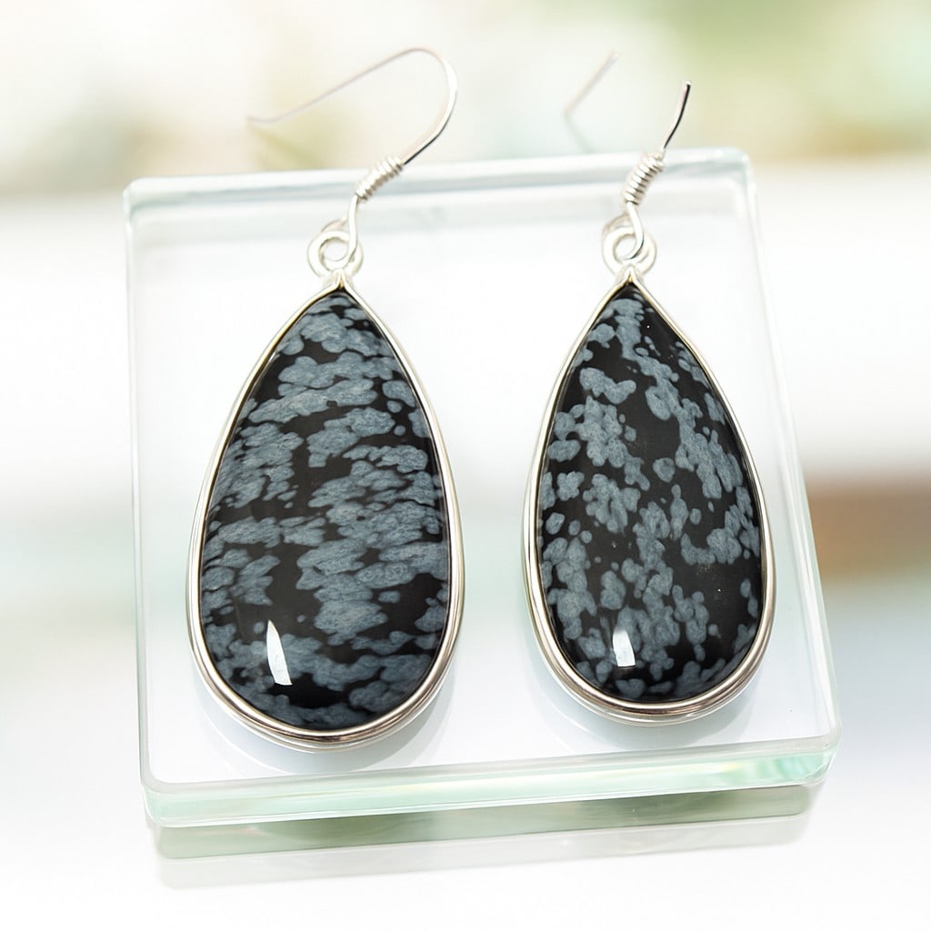 SNOWFLAKE OBSIDIAN 92.5 STERLING SILVER EARRING (1 of 3)
