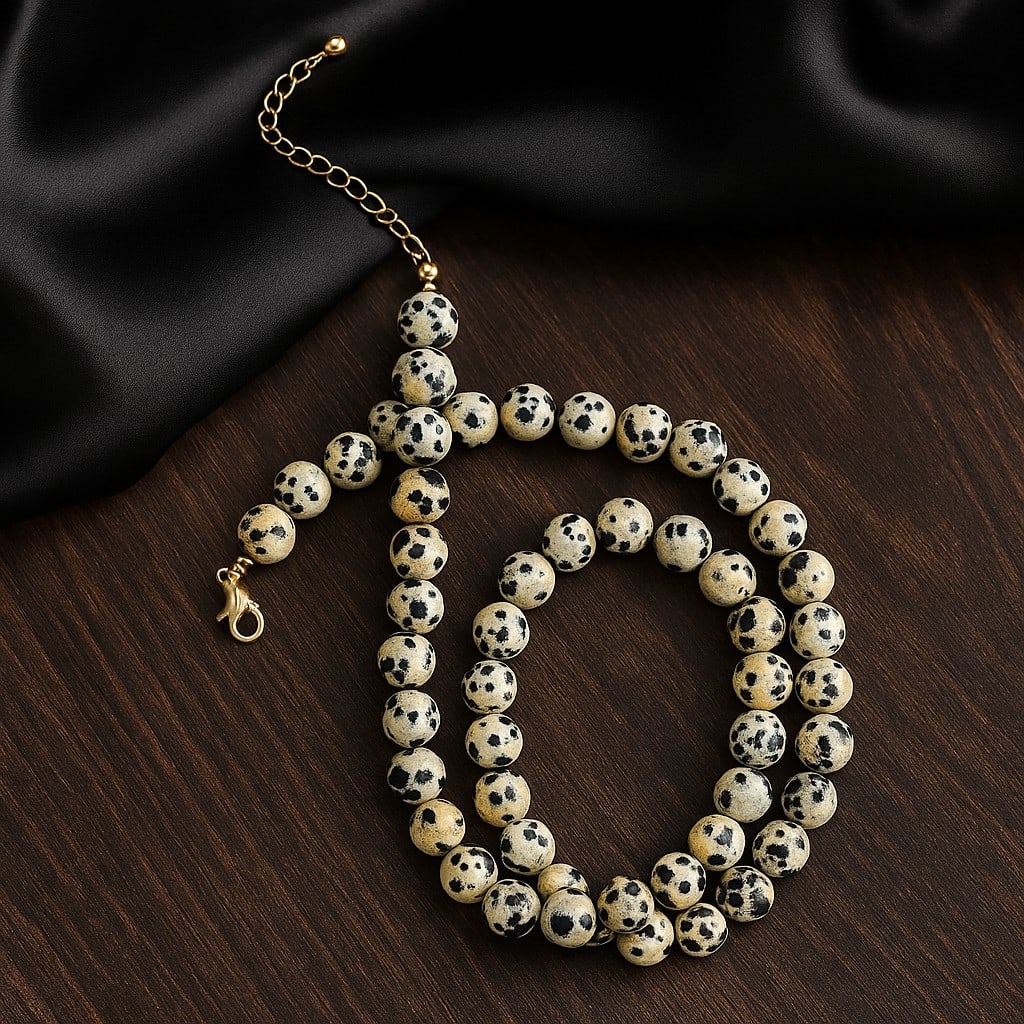 Natural Dalmation Jasper 8 MM Round Smooth Beads Necklace (1 of 9)
