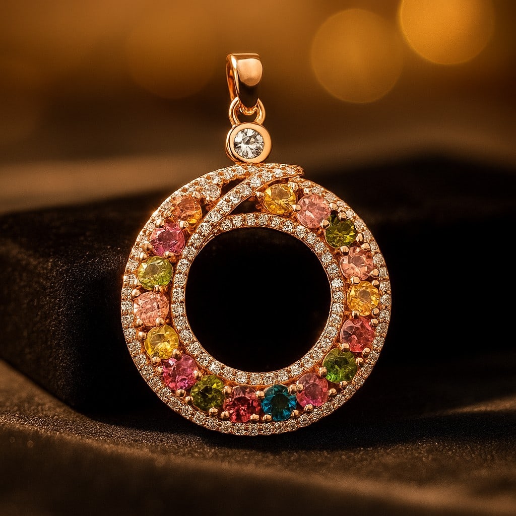 Natural Multi Tourmaline 925 Sterling Silver Pendant (1 of 5)