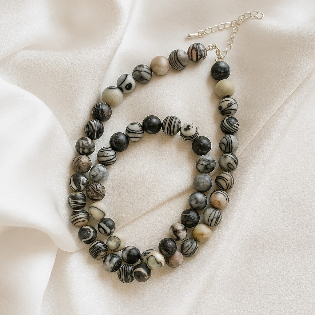 Natural Black Spider Jasper 8 MM Round Smooth Beads Necklace (1 of 7)