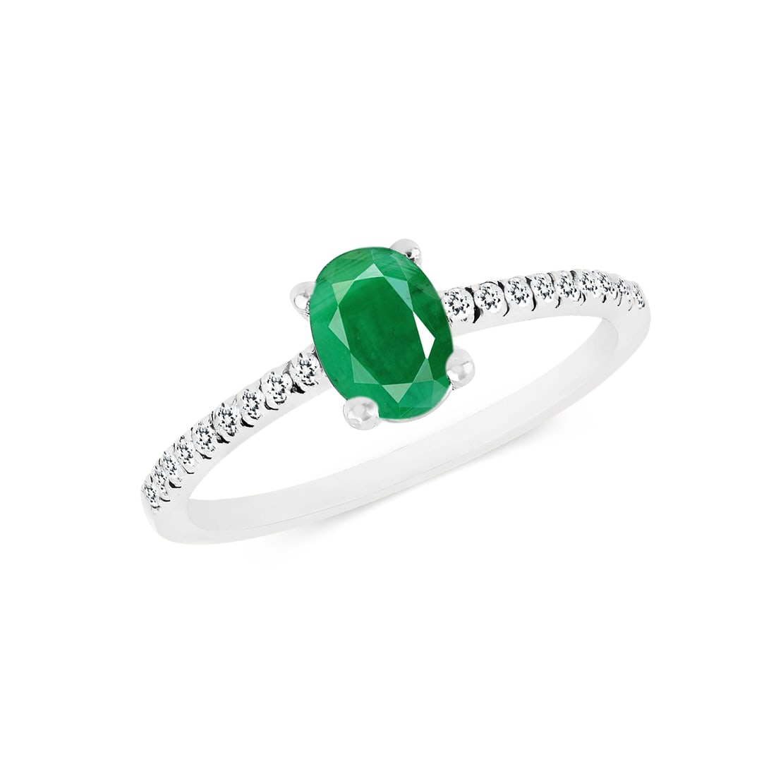 Natural Emerald & Diamond 14 KT White Gold Ring (1 of 3)