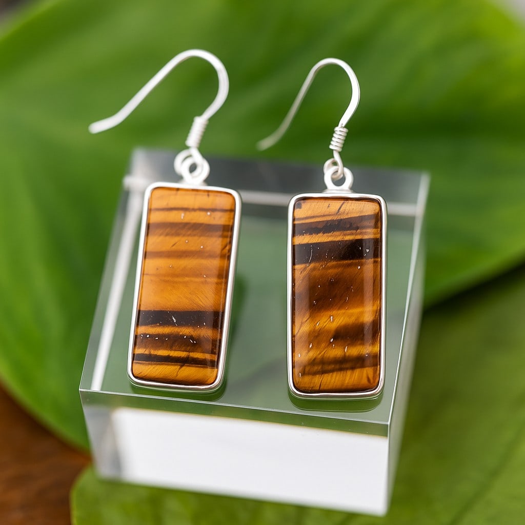 TIGER'S EYE 92.5 STERLING SILVER EARRING: TIGER'S EYE 92.5 STERLING SILVER EARRING Product Type : EARRING Main Stone : TIGER'S EYE Main Stone Shape : OCTAGON Main Stone Size : 27X14 MM Main Stone Color : BROWN Metal : STERLING SILVER Metal Pu