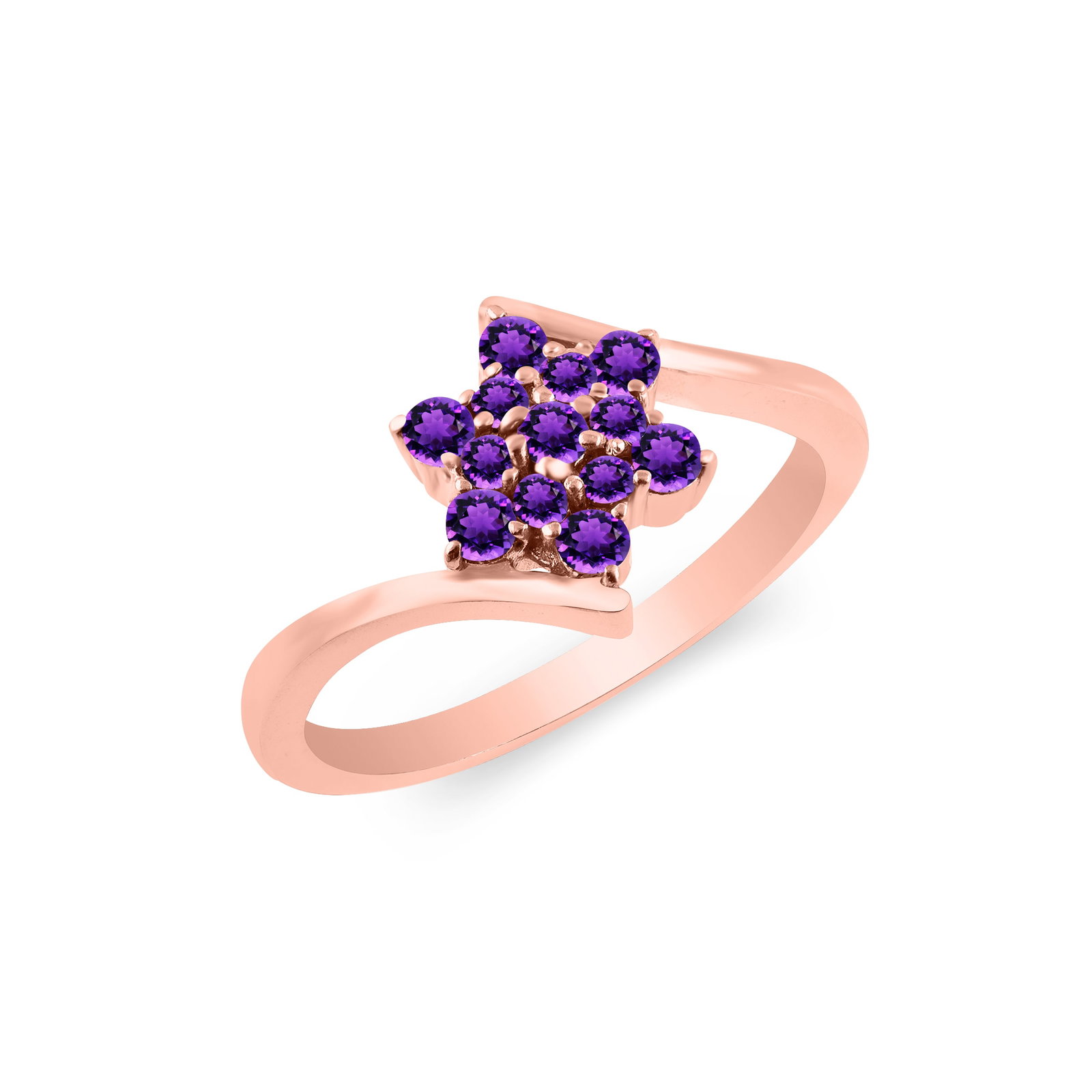 Natural Amethyst 14 KT Rose Gold Ring: Natural Amethyst 14 KT Rose Gold Ring Jewelry Type : Ring Main Stone : Amethyst Main Stone Shape & Size : Round 2 MM & 1.50 MM Main Stone Color : Purple